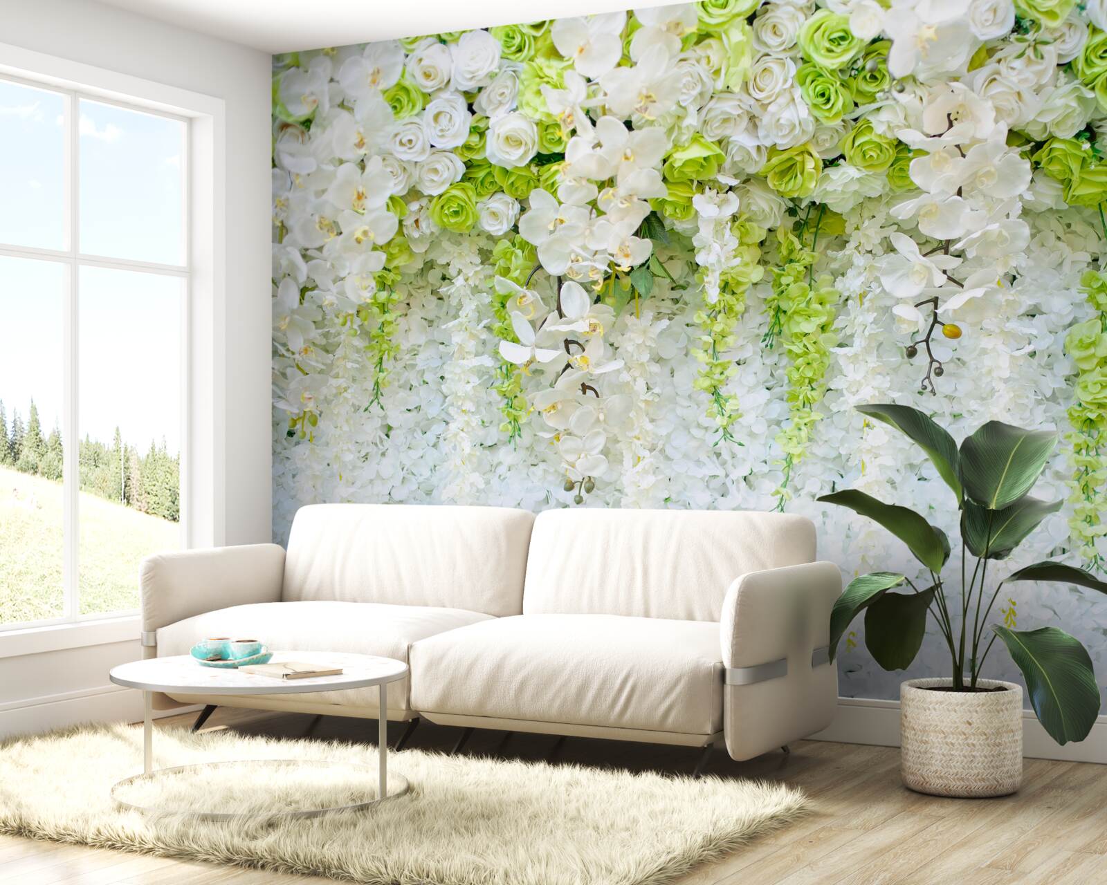 Fototapeta różne róże i gałęzie białej orchidei