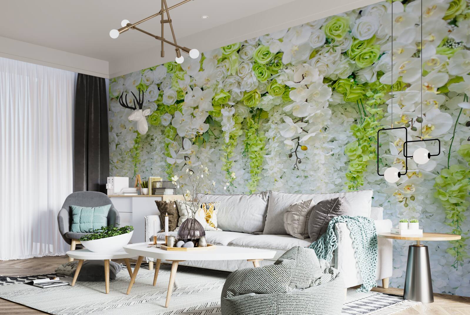 Fototapeta różne róże i gałęzie białej orchidei