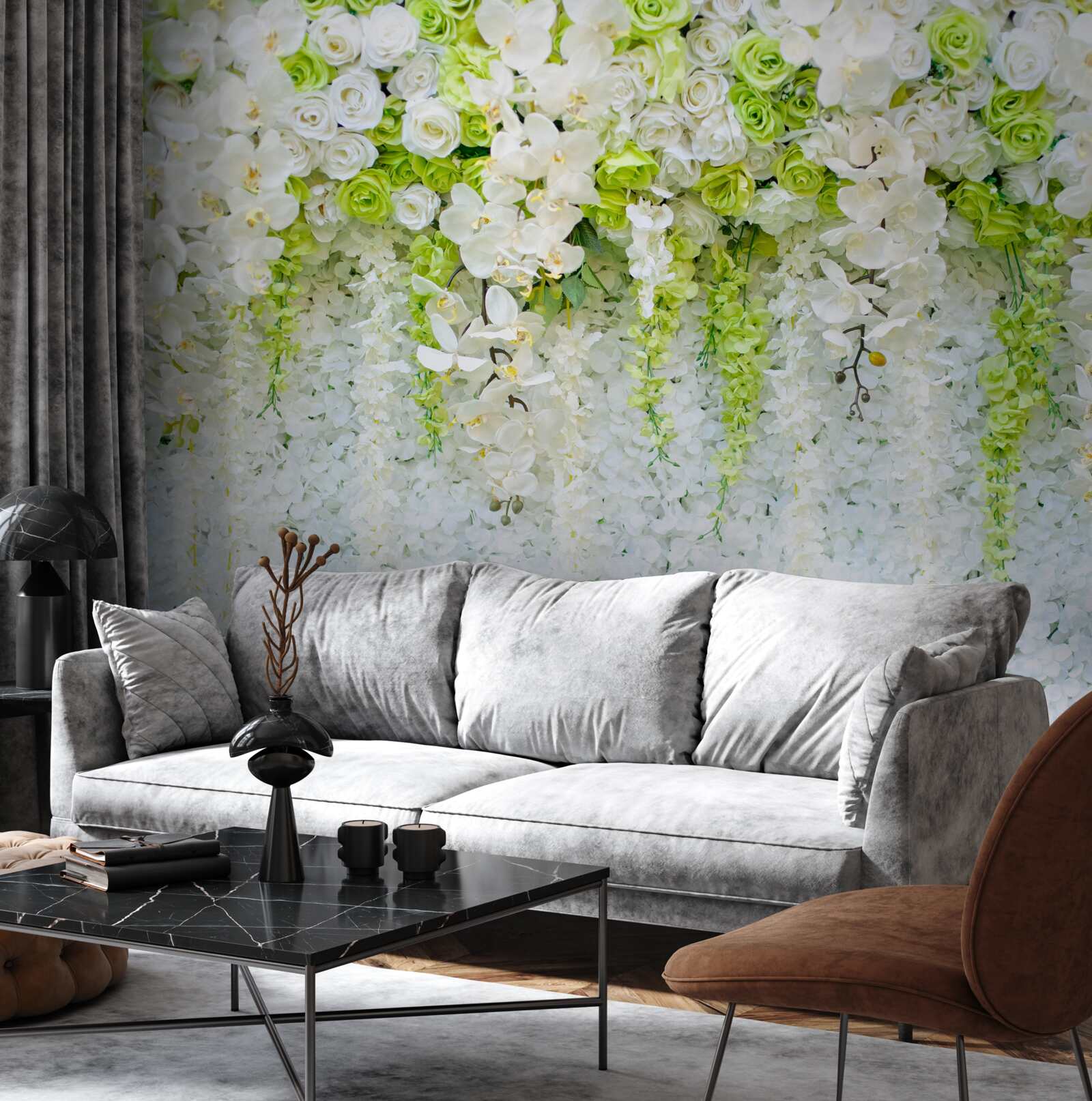 Fototapeta różne róże i gałęzie białej orchidei