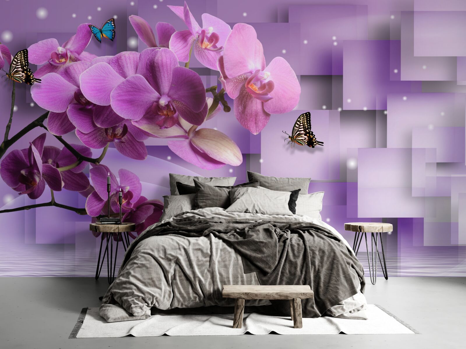 Fototapeta skład cienkich orchidei i motyli