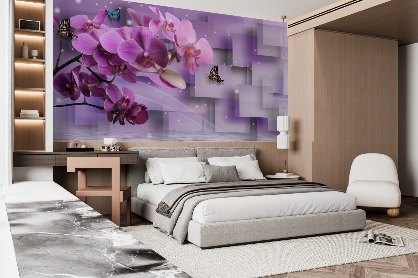 Fototapeta skład cienkich orchidei i motyli