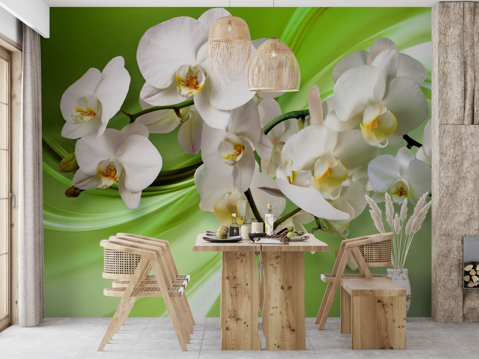 Fototapeta biała orchidea na zielonym tle