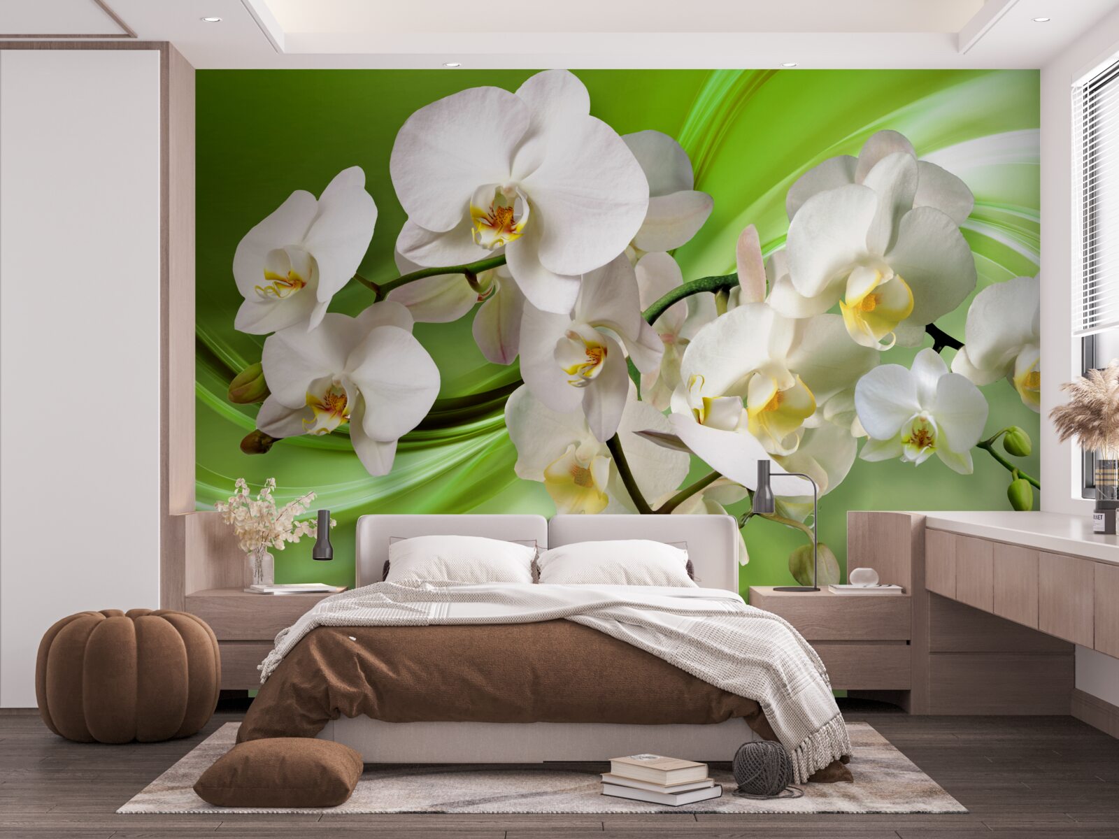 Fototapeta biała orchidea na zielonym tle