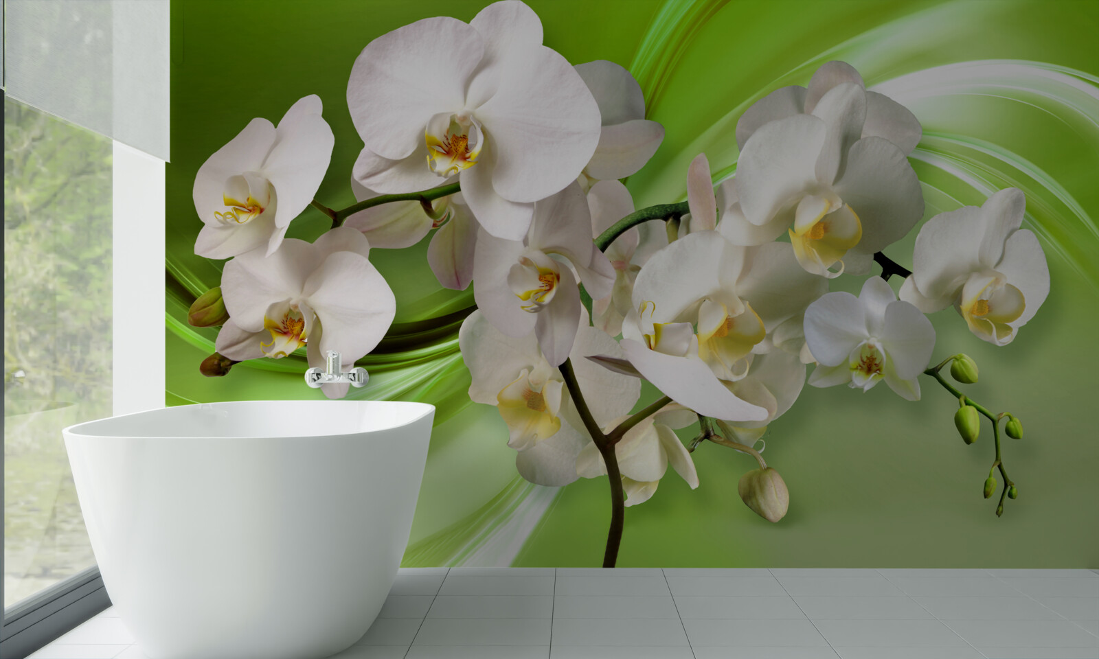 Fototapeta biała orchidea na zielonym tle