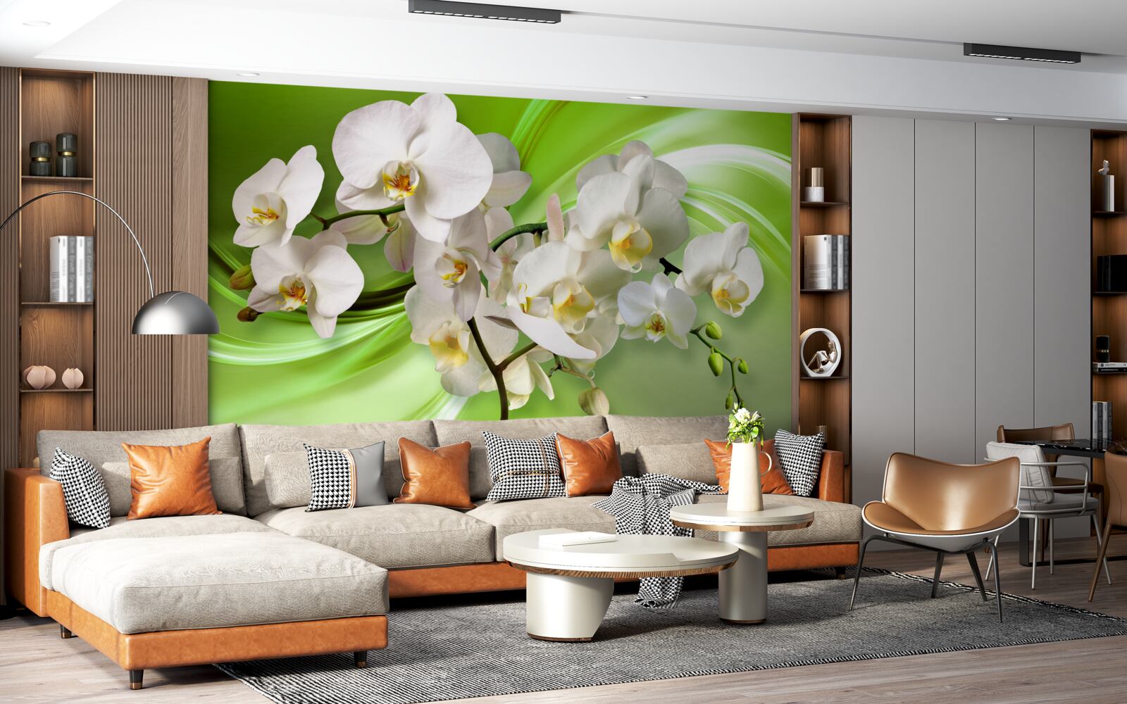 Fototapeta biała orchidea na zielonym tle