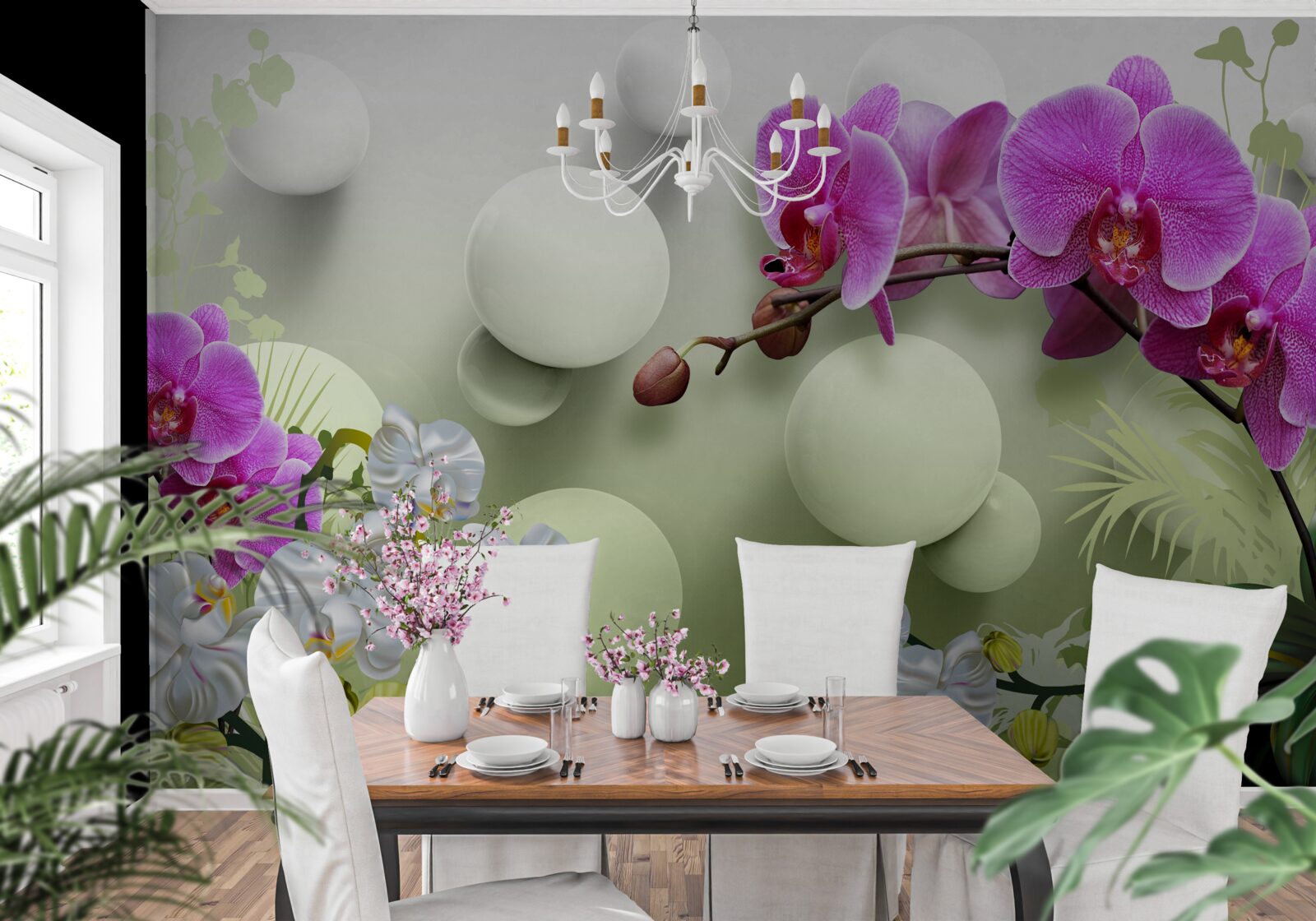 Fototapeta białe i liliowe orchidee
