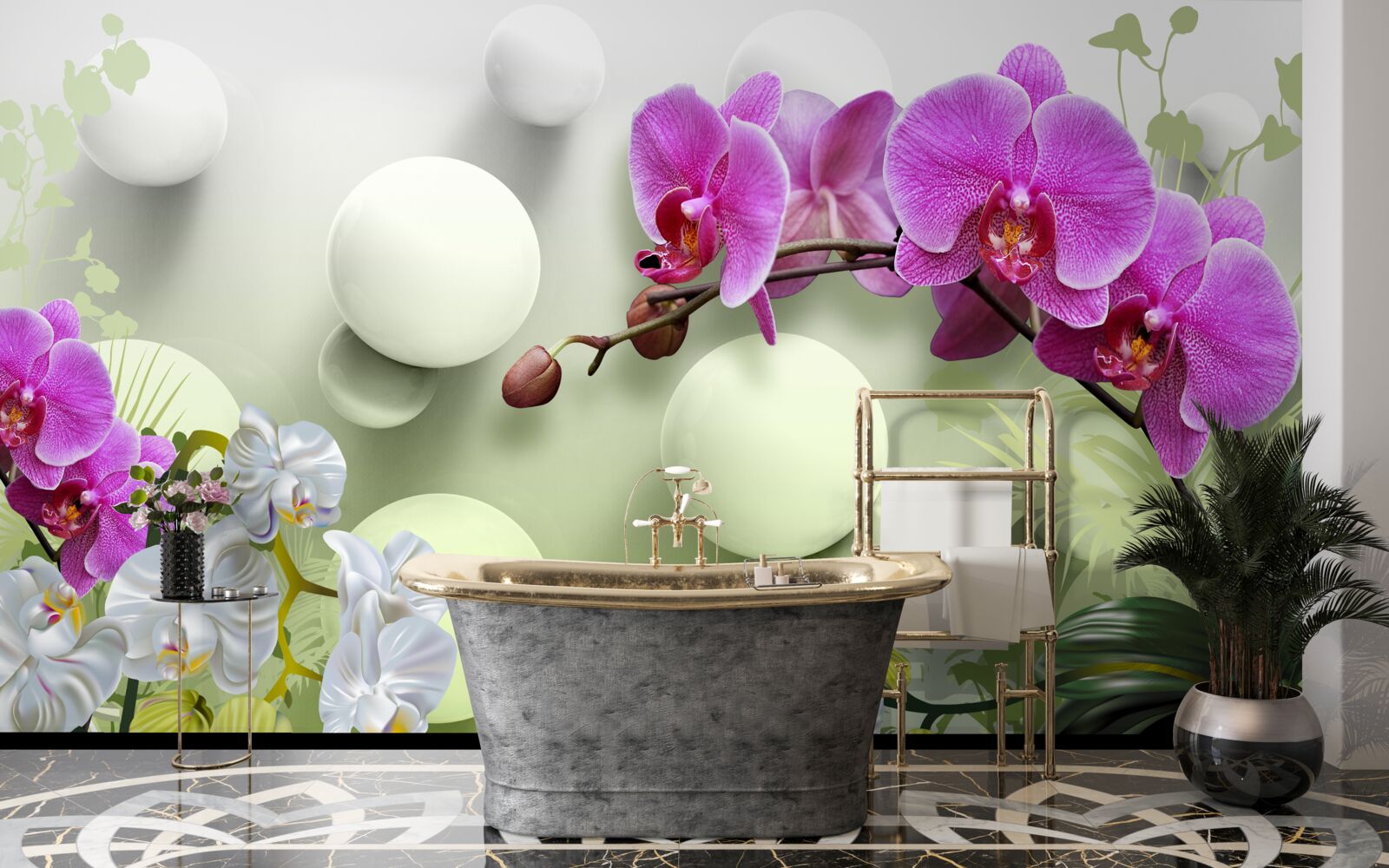 Fototapeta białe i liliowe orchidee