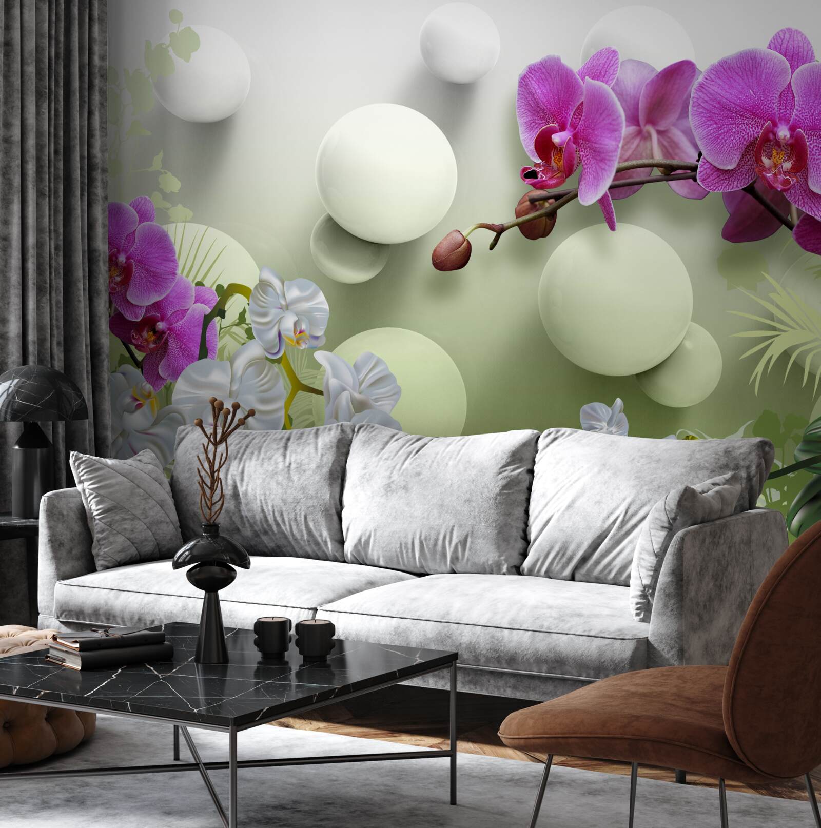 Fototapeta białe i liliowe orchidee