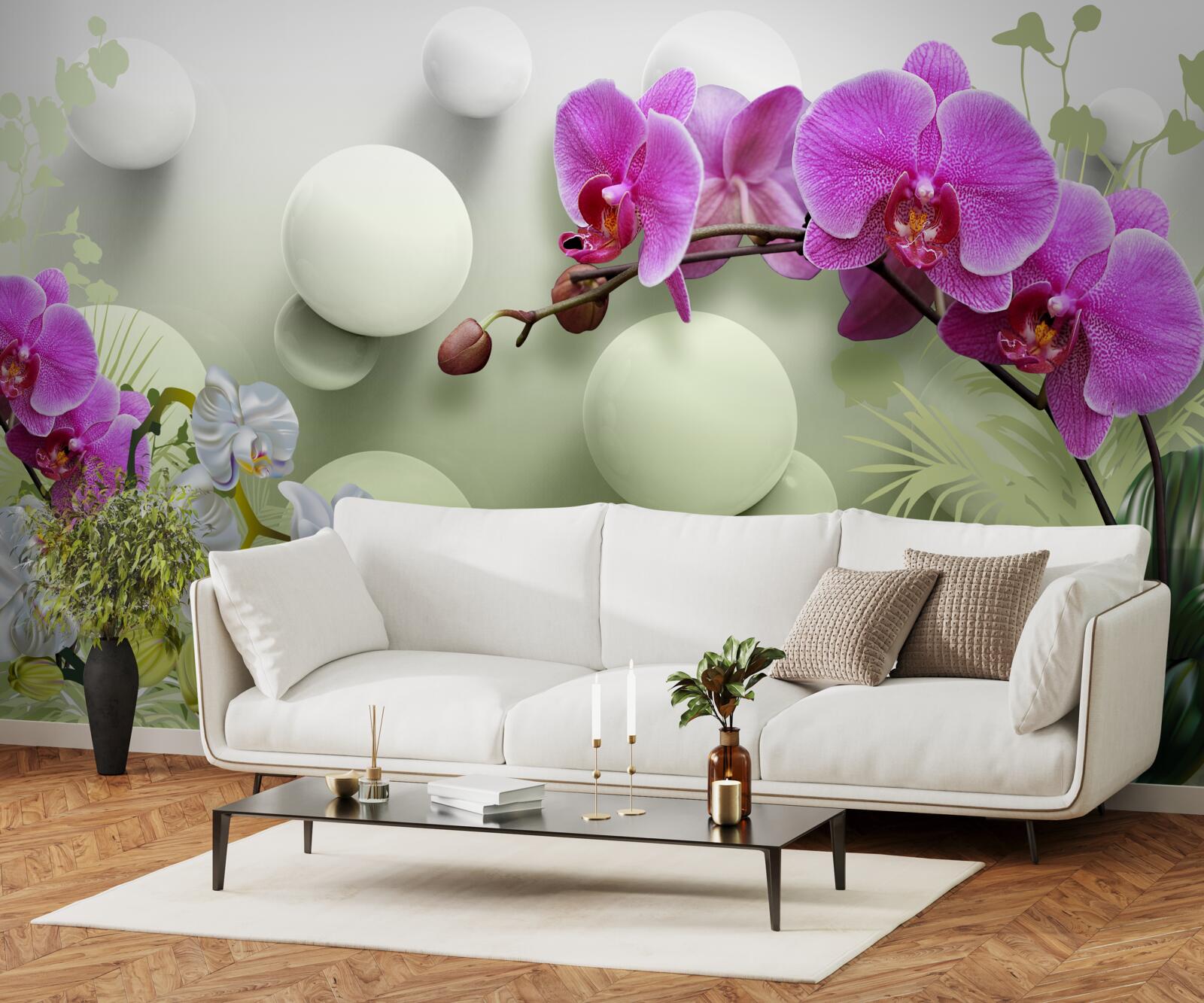 Fototapeta białe i liliowe orchidee
