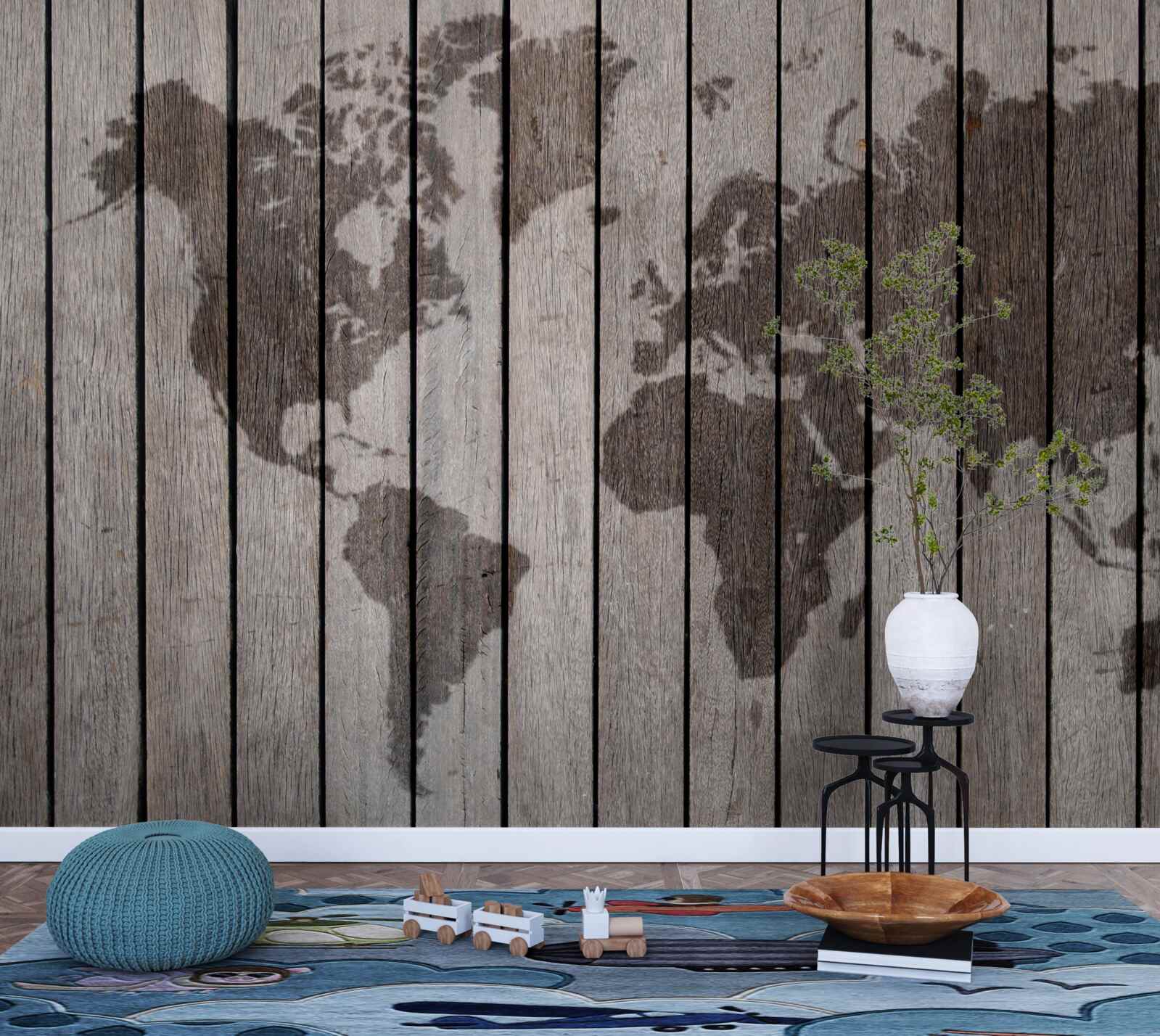 Fototapeta mapa świata na drewnianych deskach