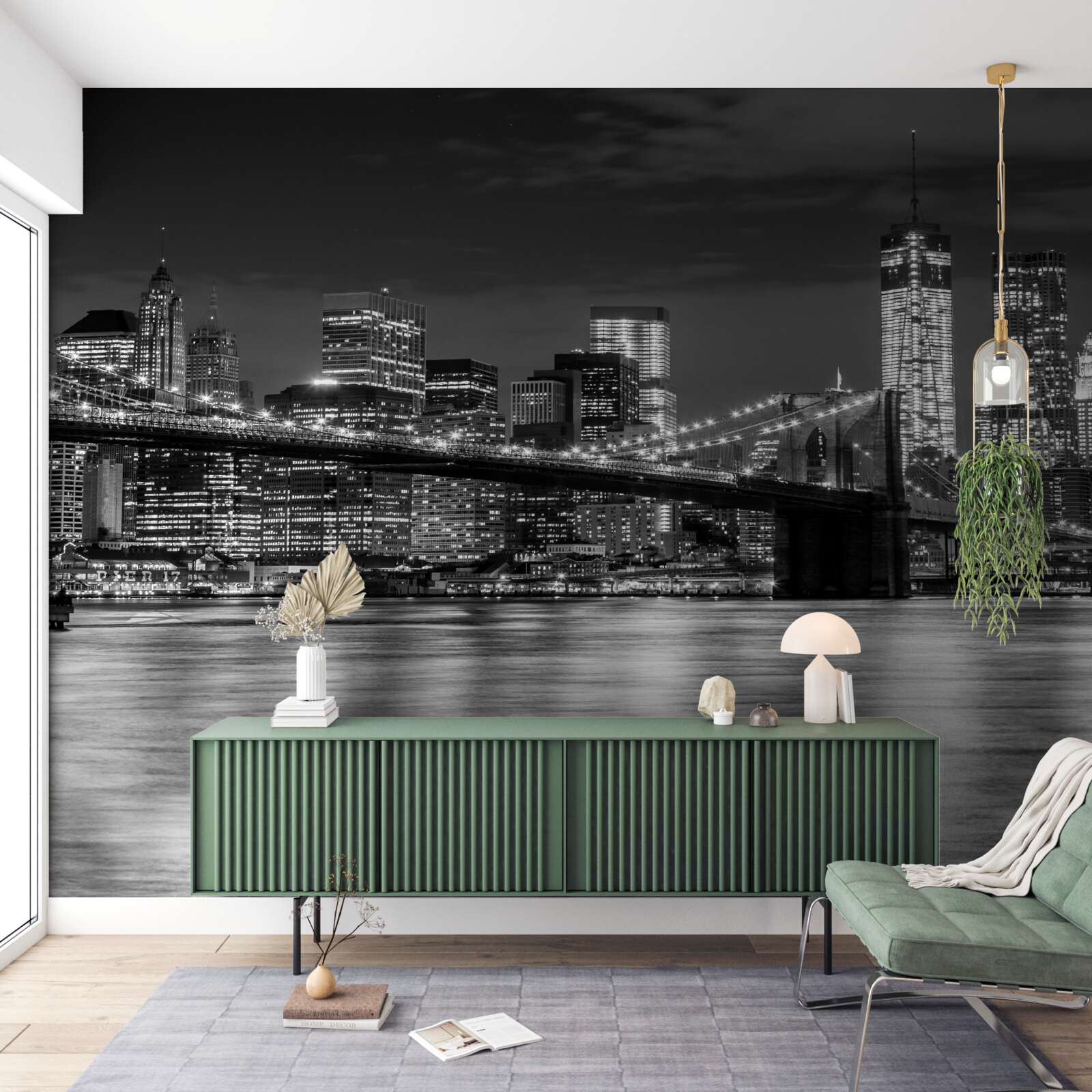 Fototapeta panorama mostu brooklyńskiego w czerni i bieli