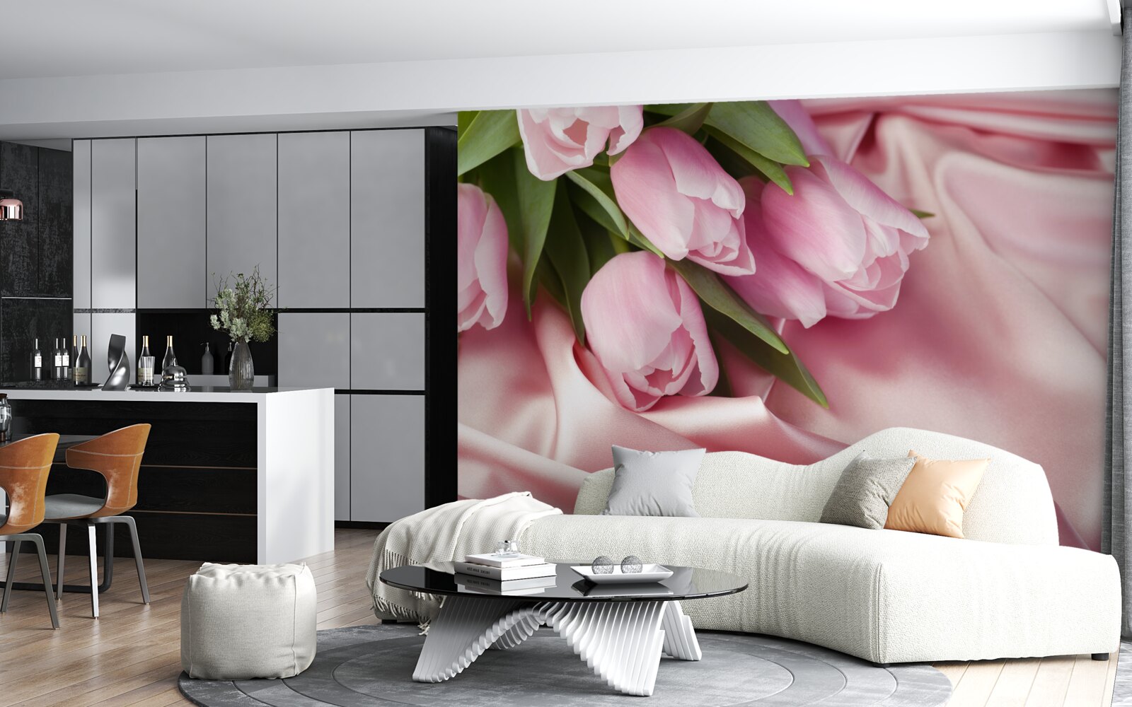 Fototapeta różowe tulipany na jedwabnym tle