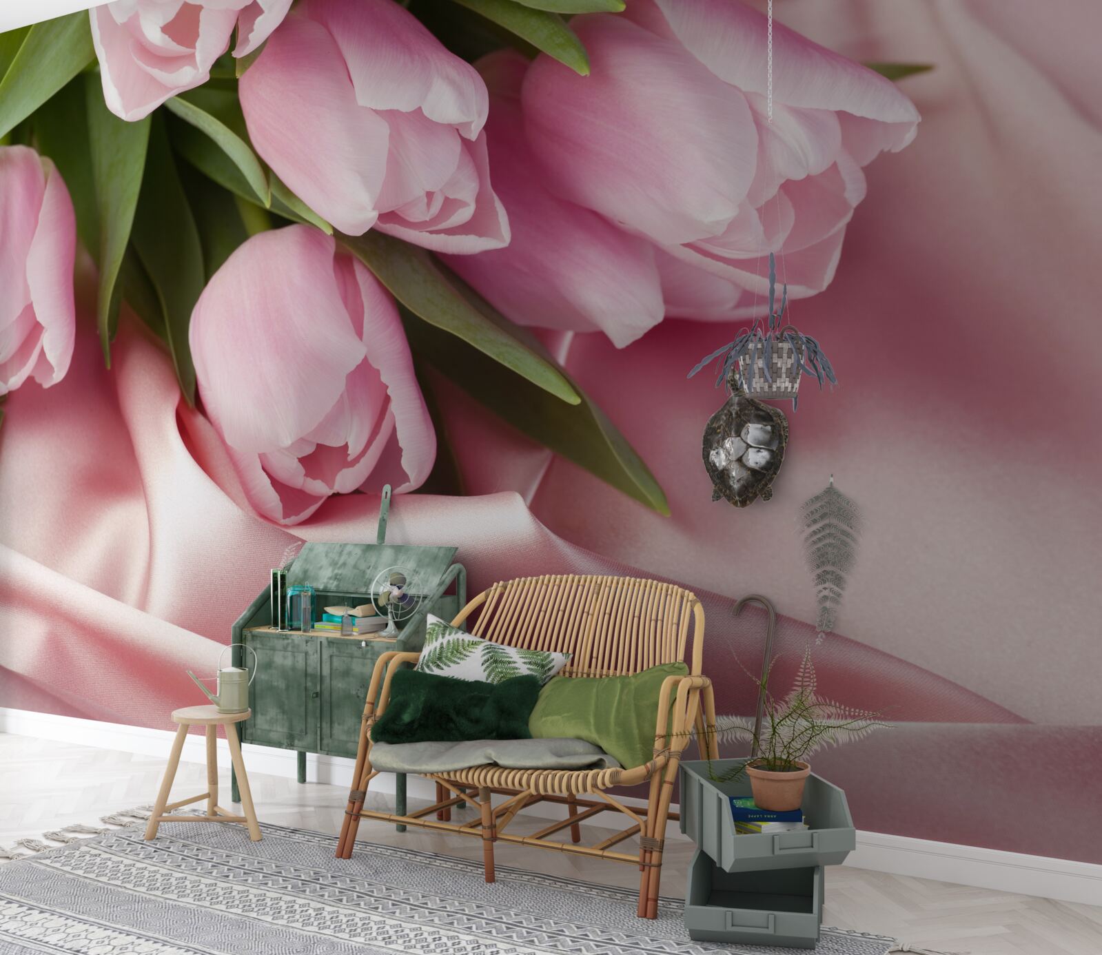 Fototapeta różowe tulipany na jedwabnym tle