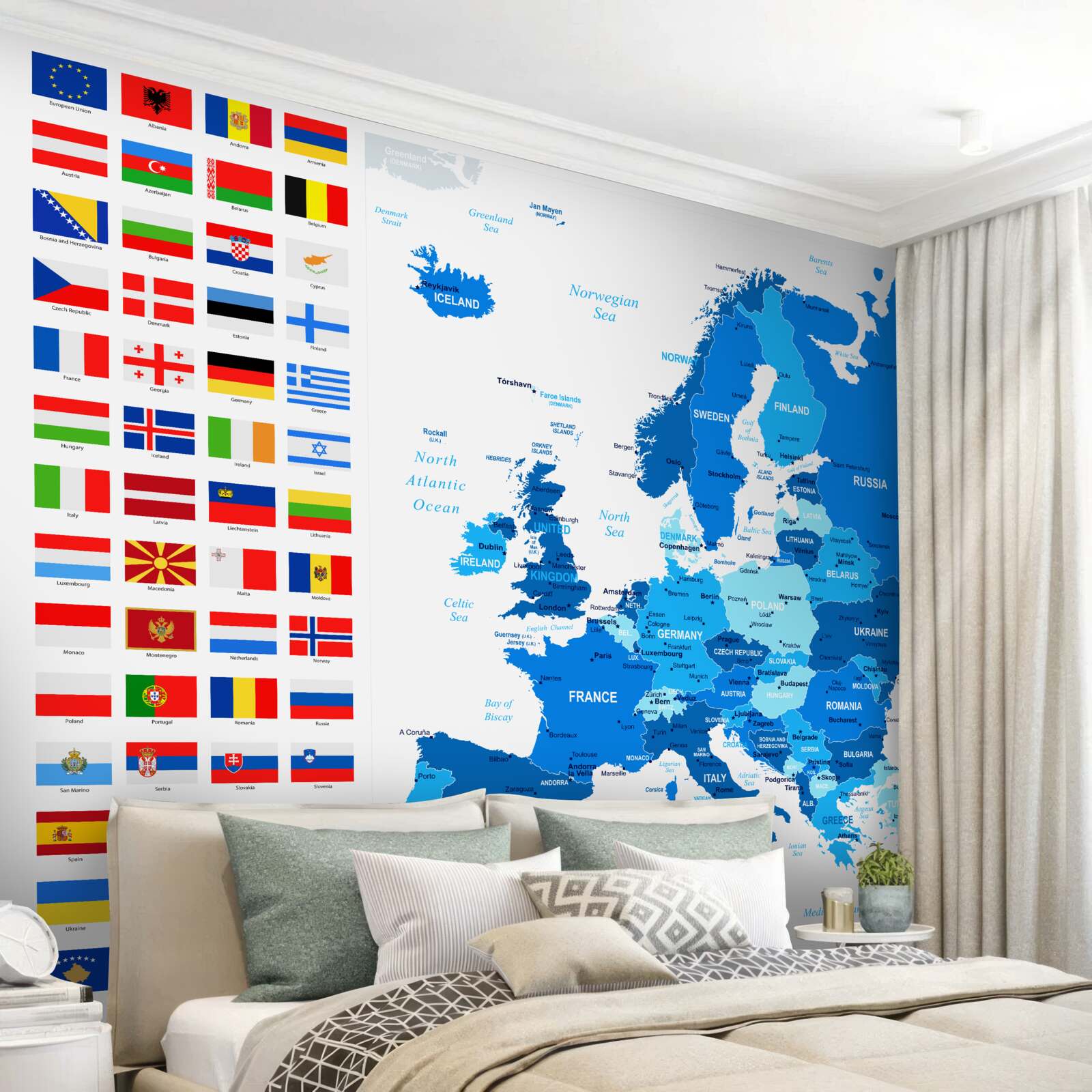 Fototapeta mapa europy z flagami krajów