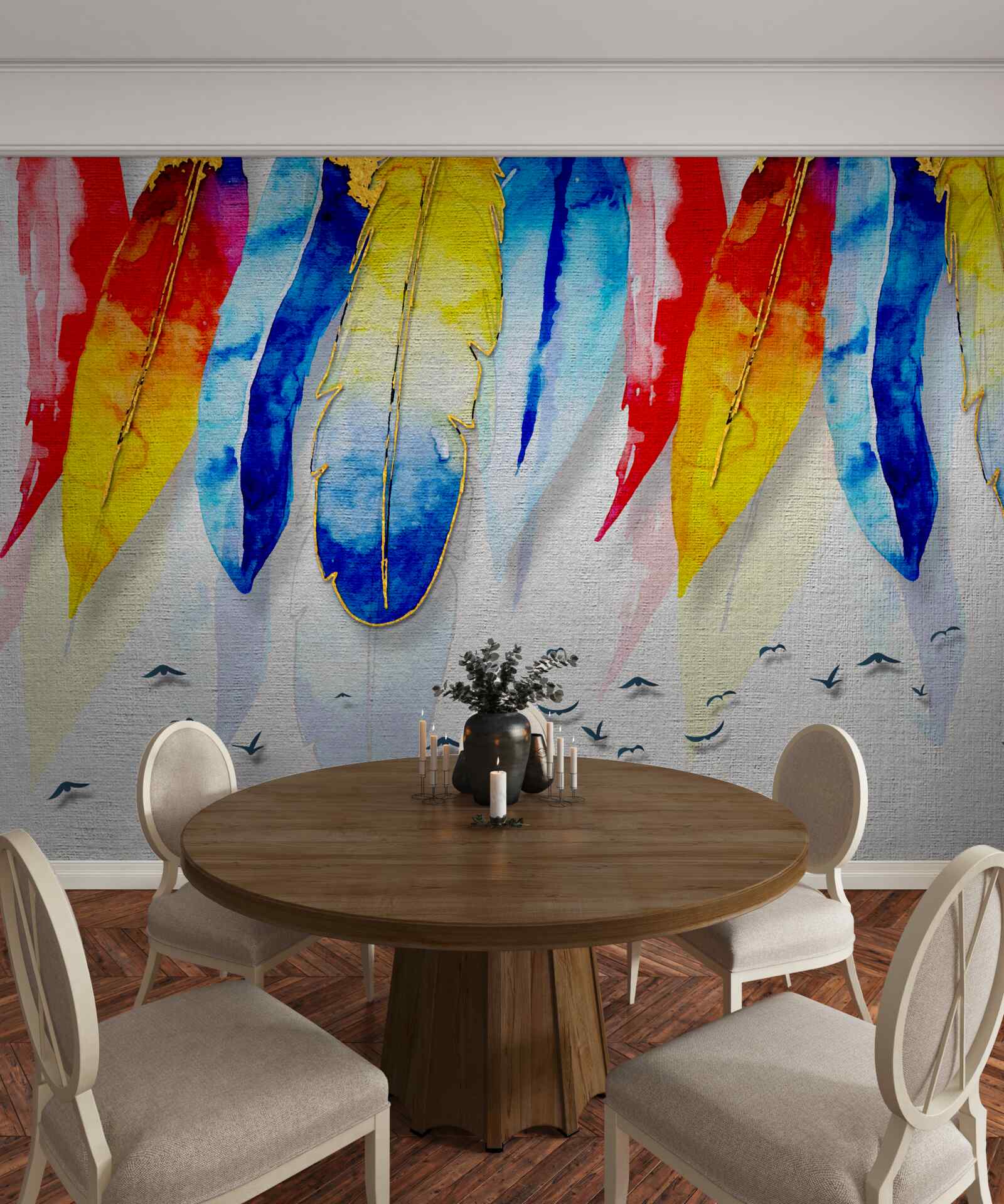 Fototapeta akwarelowe pióra w stylu boho