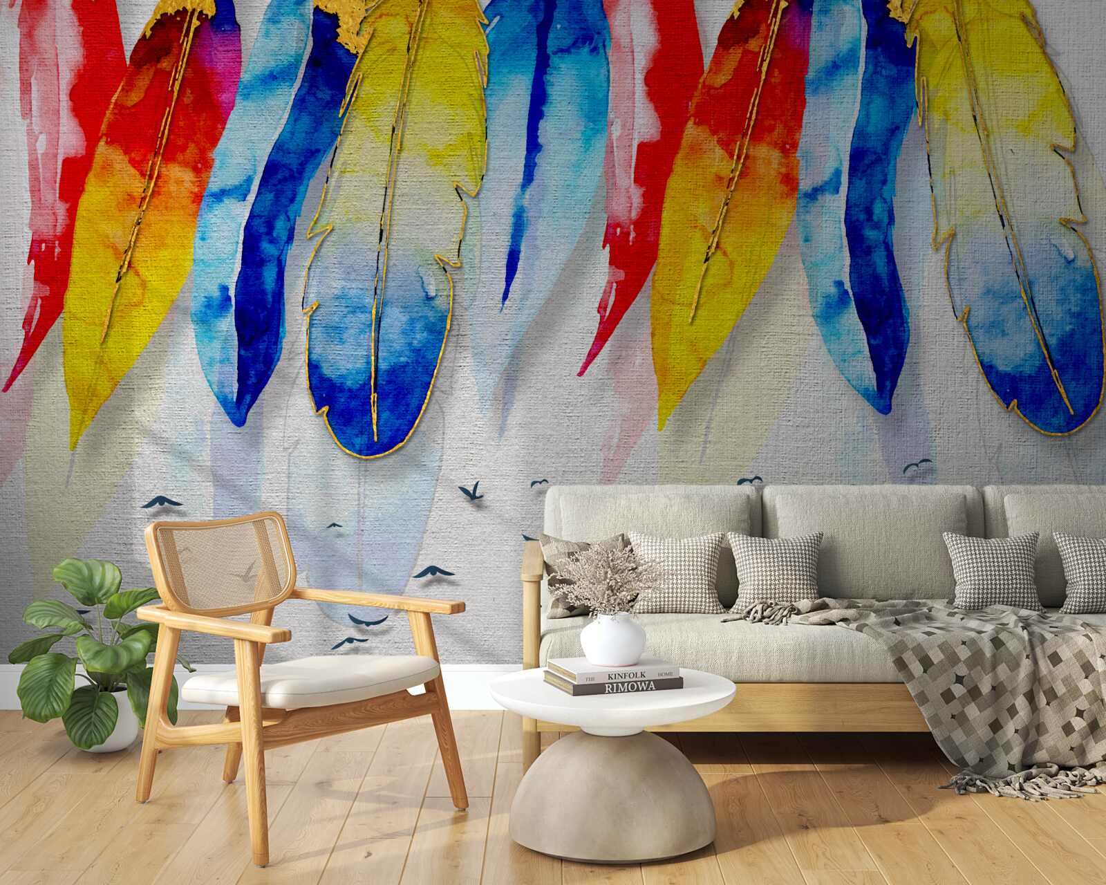 Fototapeta akwarelowe pióra w stylu boho
