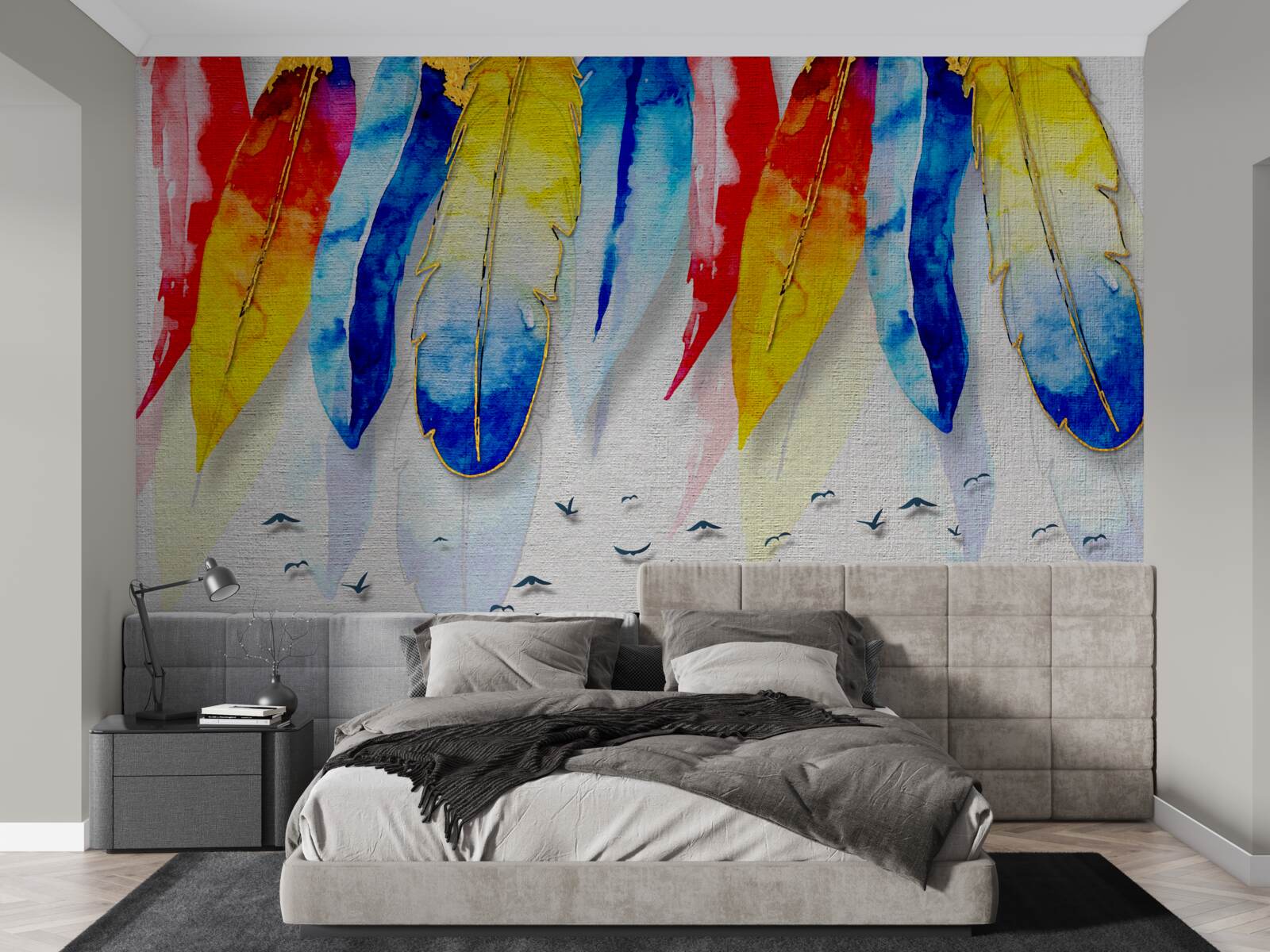Fototapeta akwarelowe pióra w stylu boho