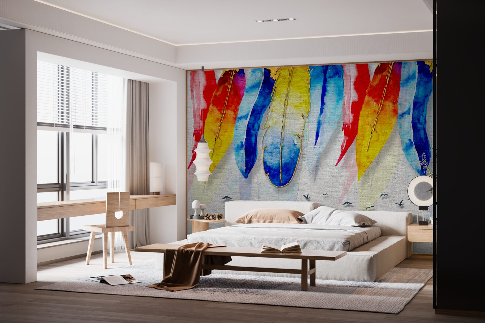 Fototapeta akwarelowe pióra w stylu boho