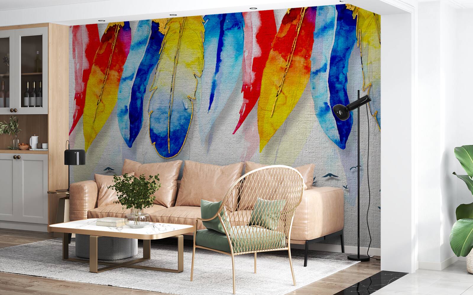 Fototapeta akwarelowe pióra w stylu boho