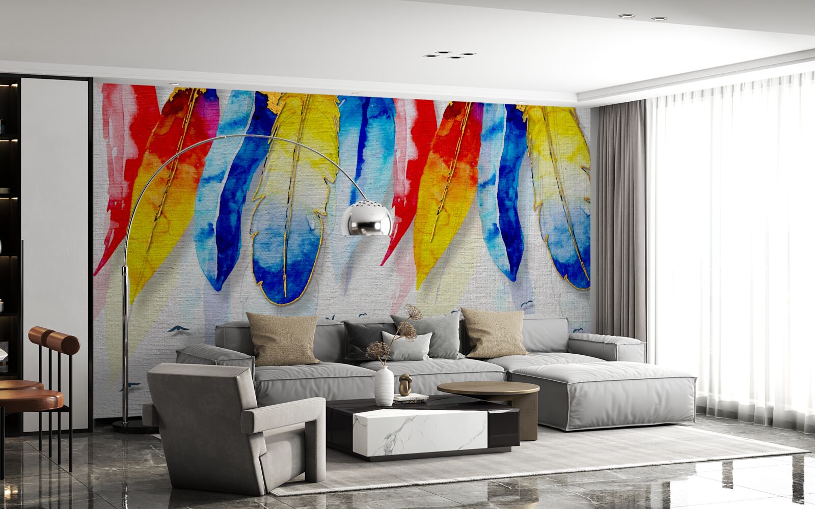 Fototapeta akwarelowe pióra w stylu boho