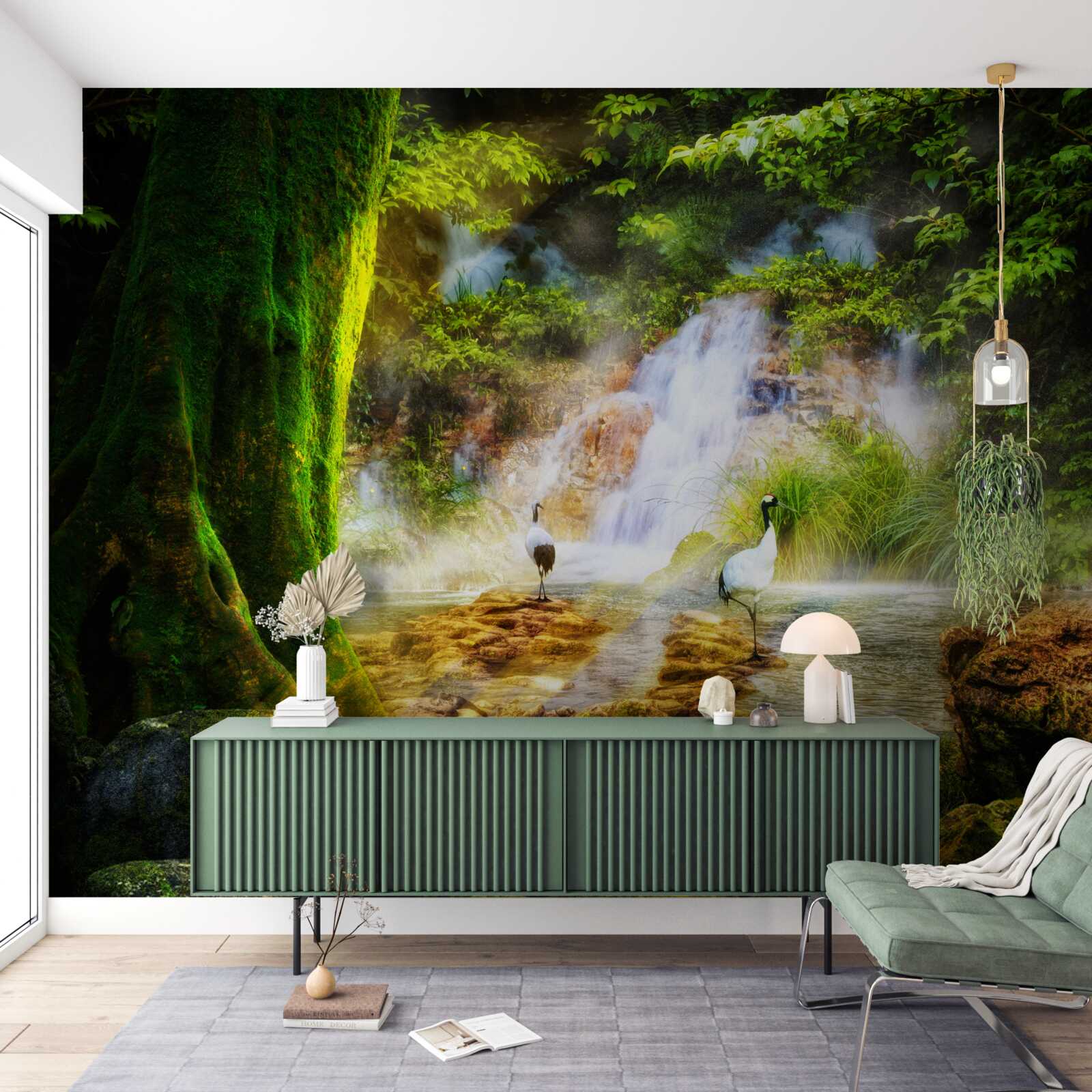 Fototapeta magiczny górski wodospad spadający kaskadą