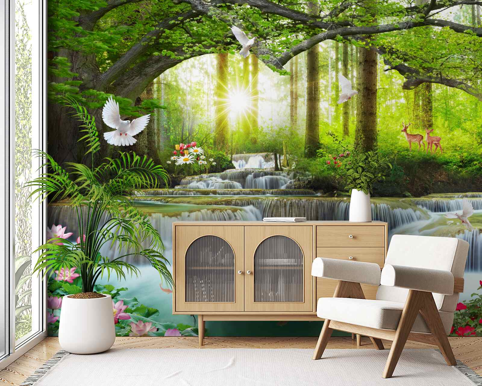 Fototapeta Życie i natura przy dzikim wodospadzie w lesie