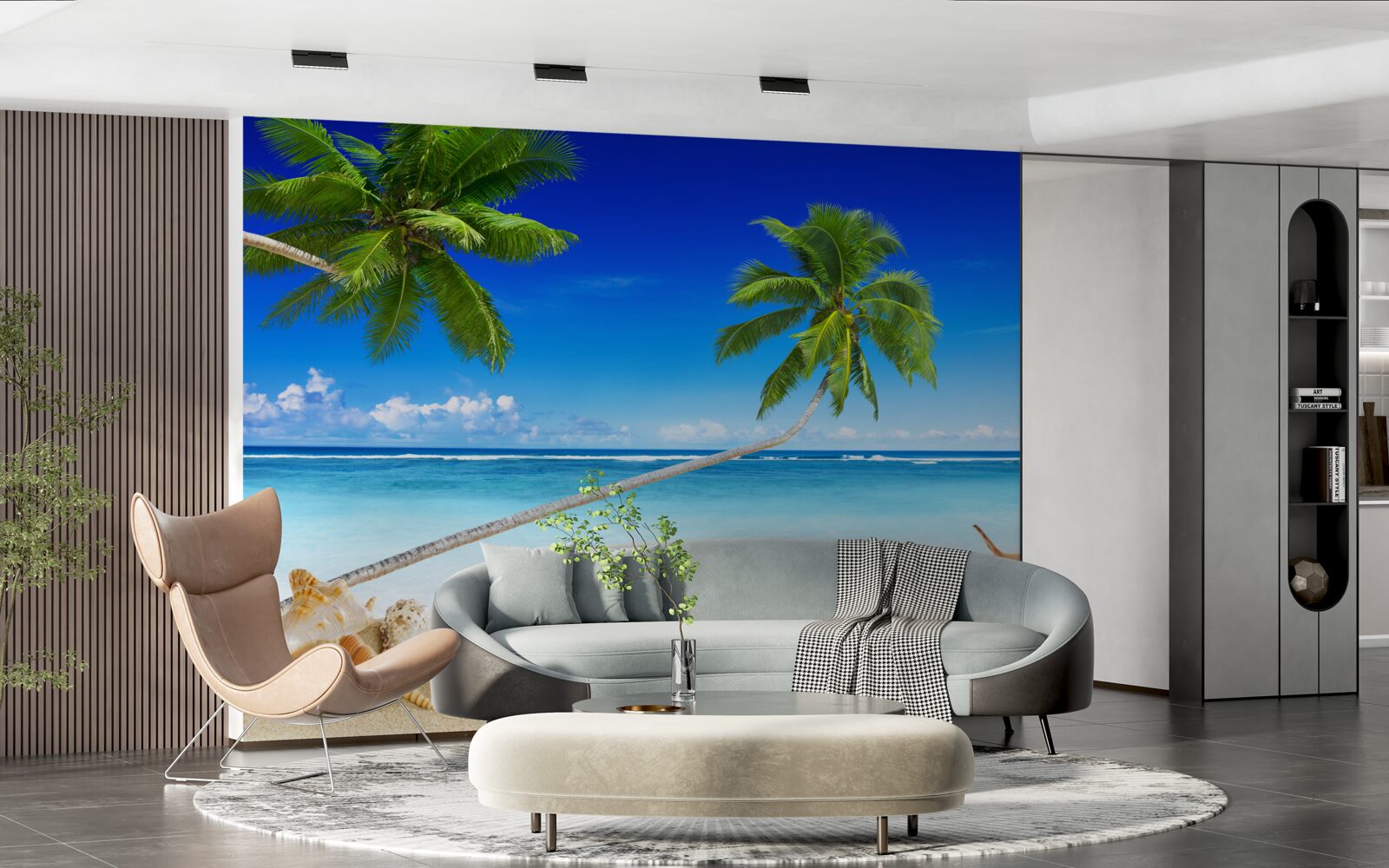 Fototapeta plaża w tropikalnej okolicy i palmy, gdzie panuje cisza