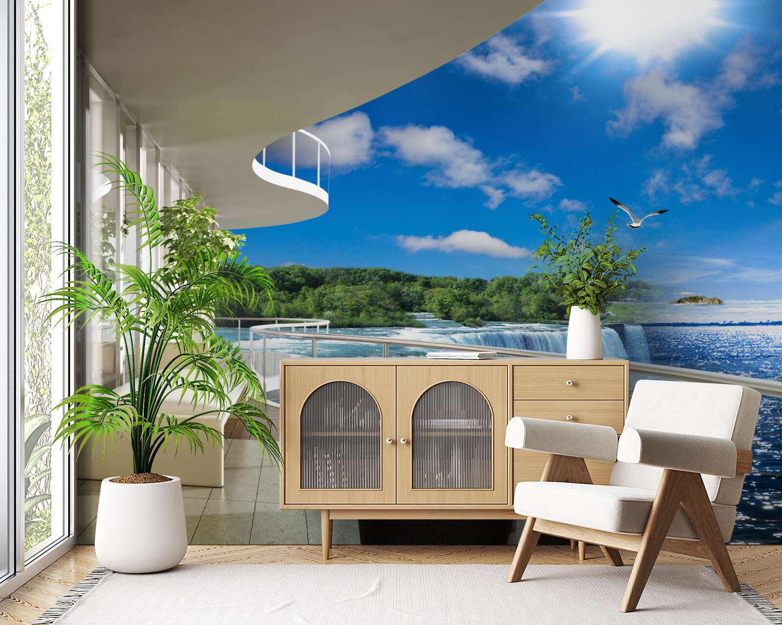 Fototapeta balkon w pobliżu ogromnego wodospadu