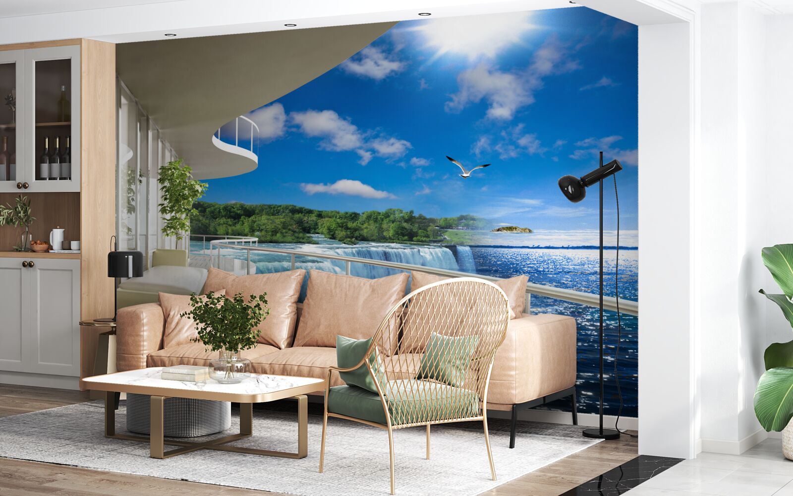 Fototapeta balkon w pobliżu ogromnego wodospadu