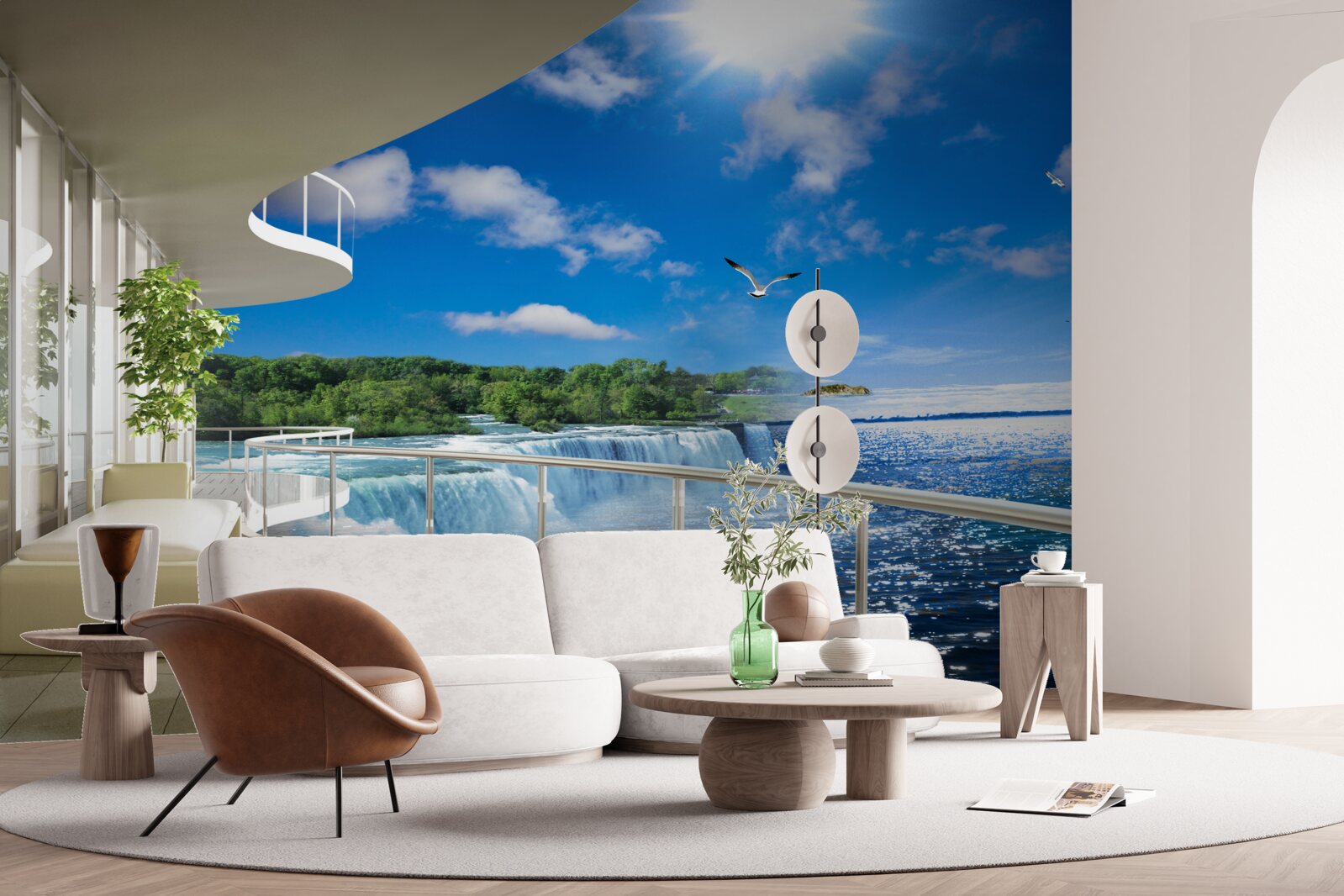Fototapeta balkon w pobliżu ogromnego wodospadu