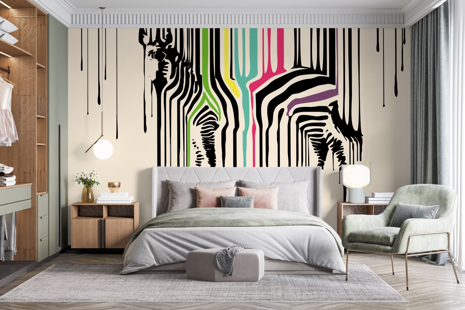 Fototapeta zebra przedstawiona rozmazaną farbą