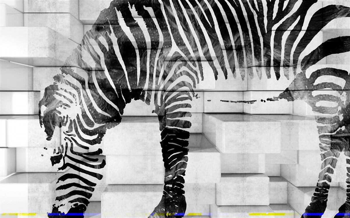 Fototapeta ceglany mur w pobliżu wodopoju z wizerunkiem zebry