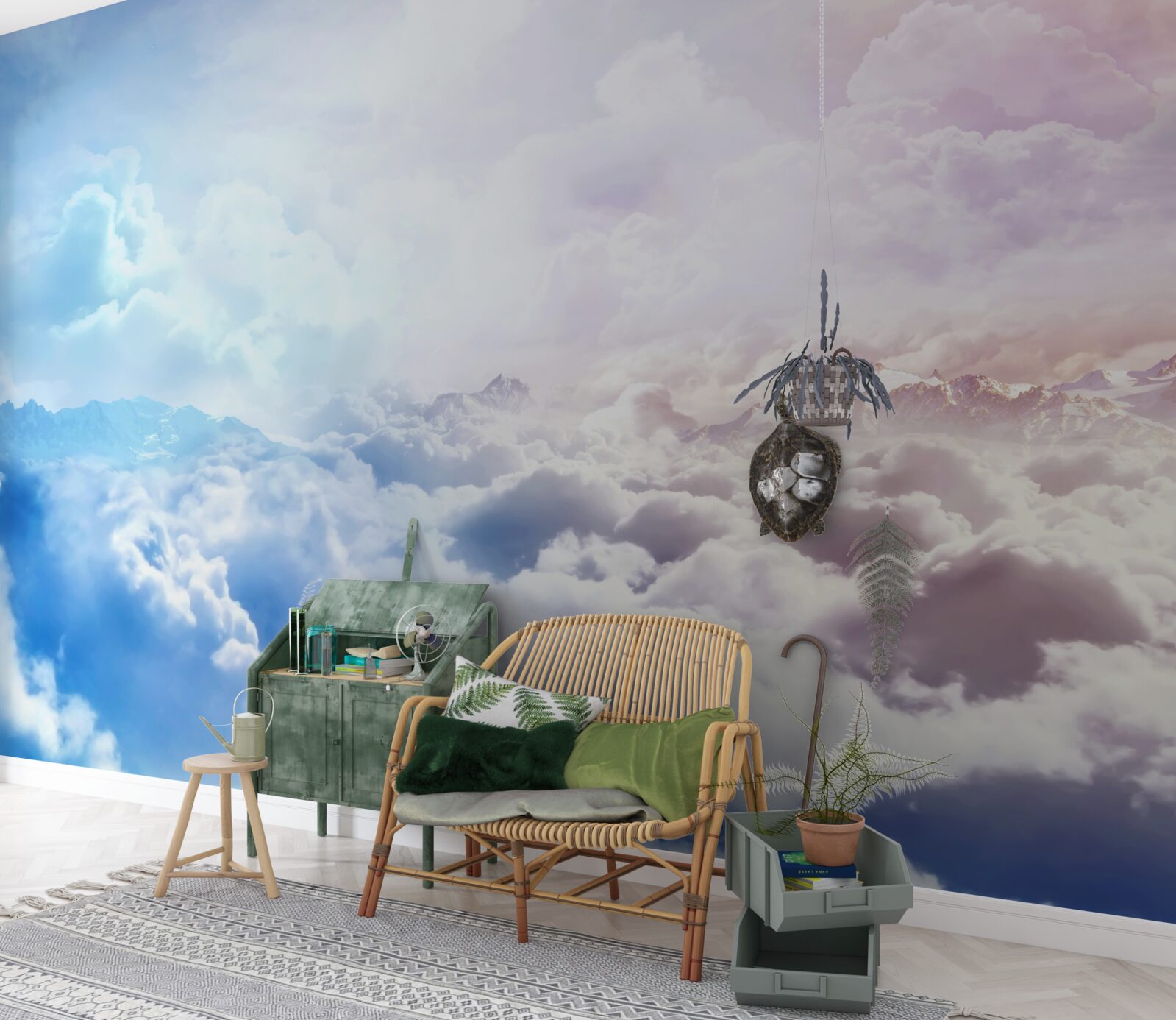 Fototapeta firmament chmur w odcieniach różu i błękitu