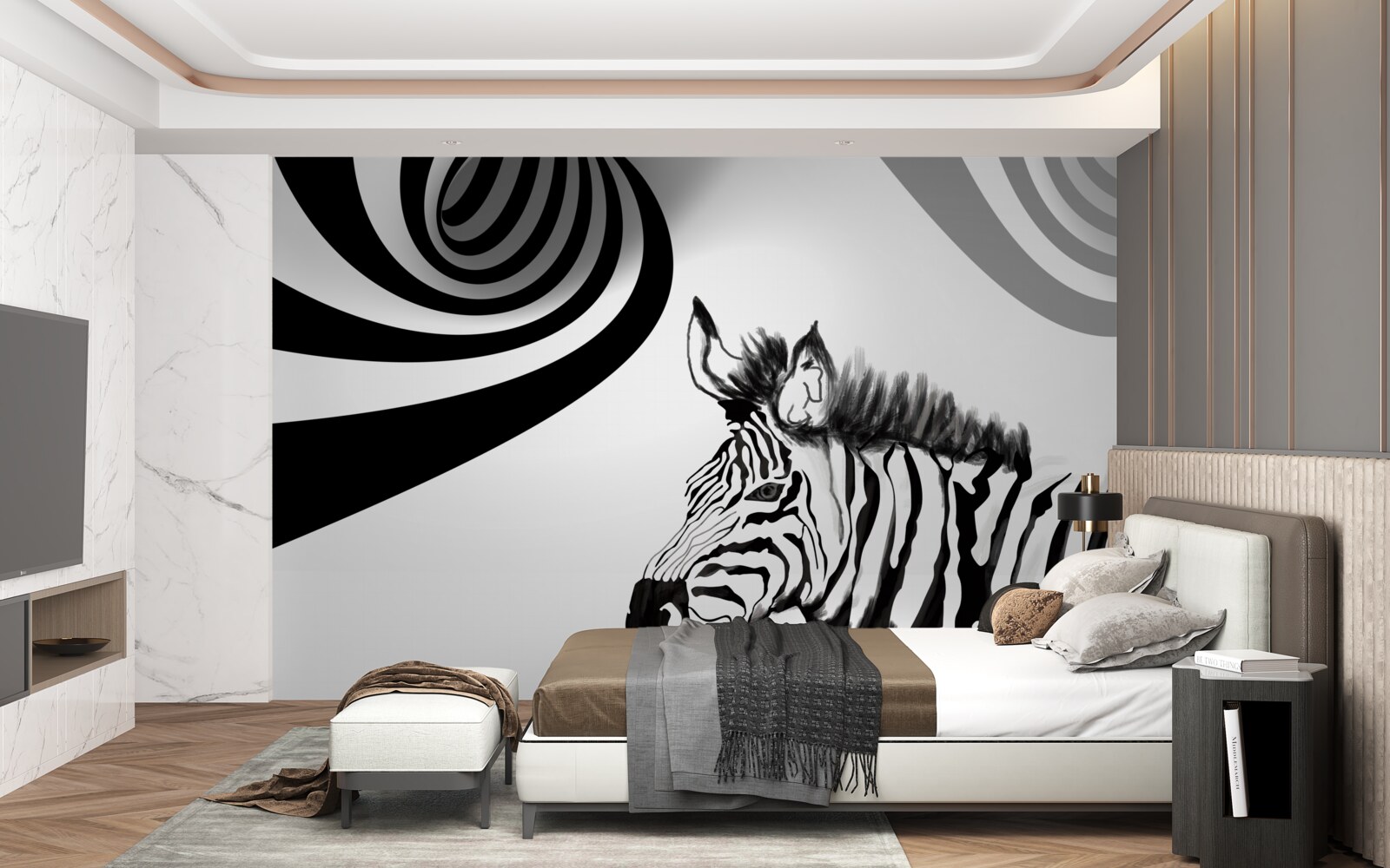 Fototapeta czarno-biała zebra w stanie oczekiwania