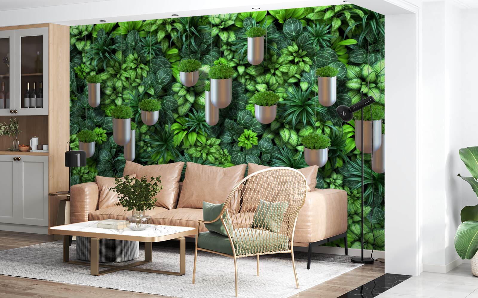 Fototapeta phytowall z doniczkami w odcieniach zieleni