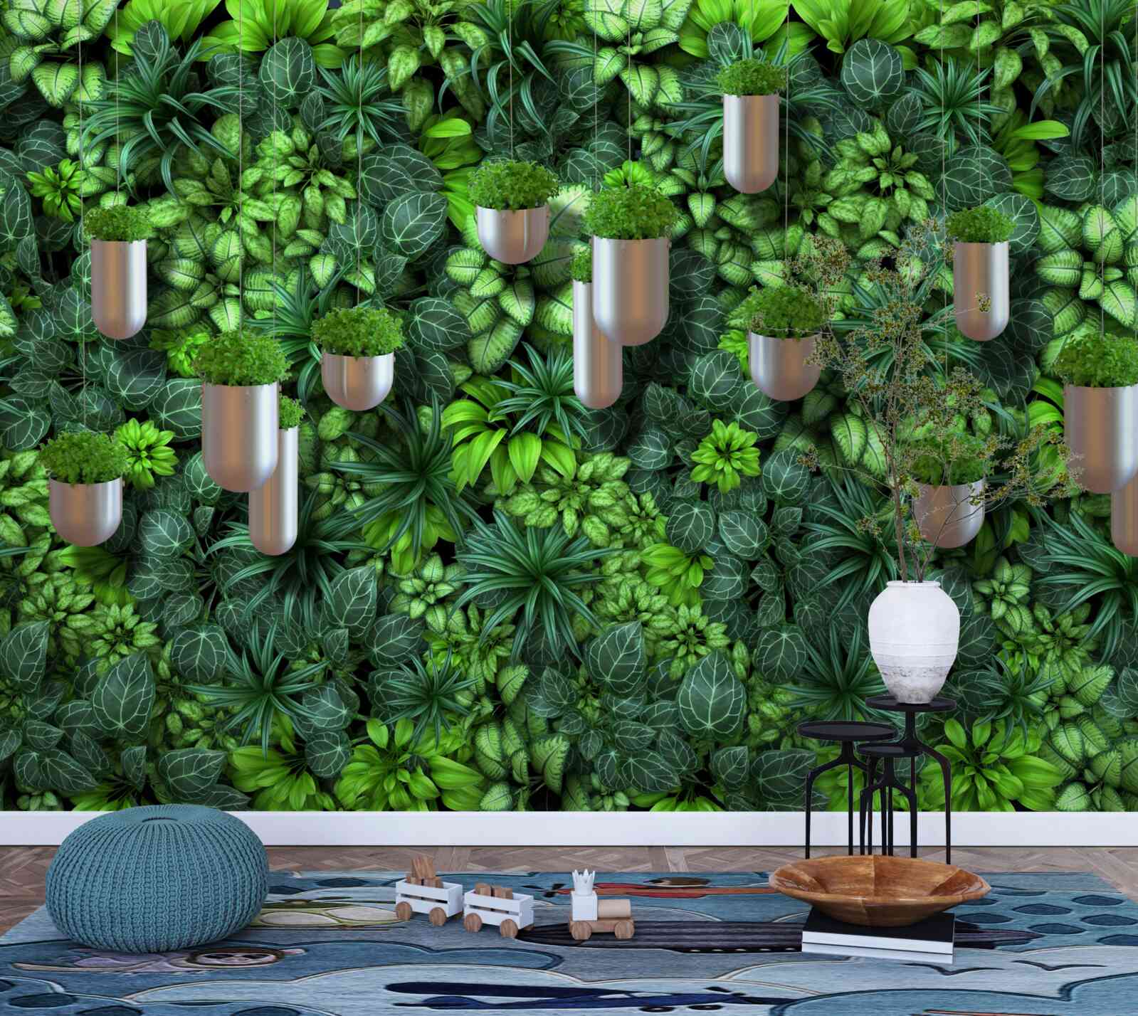 Fototapeta phytowall z doniczkami w odcieniach zieleni