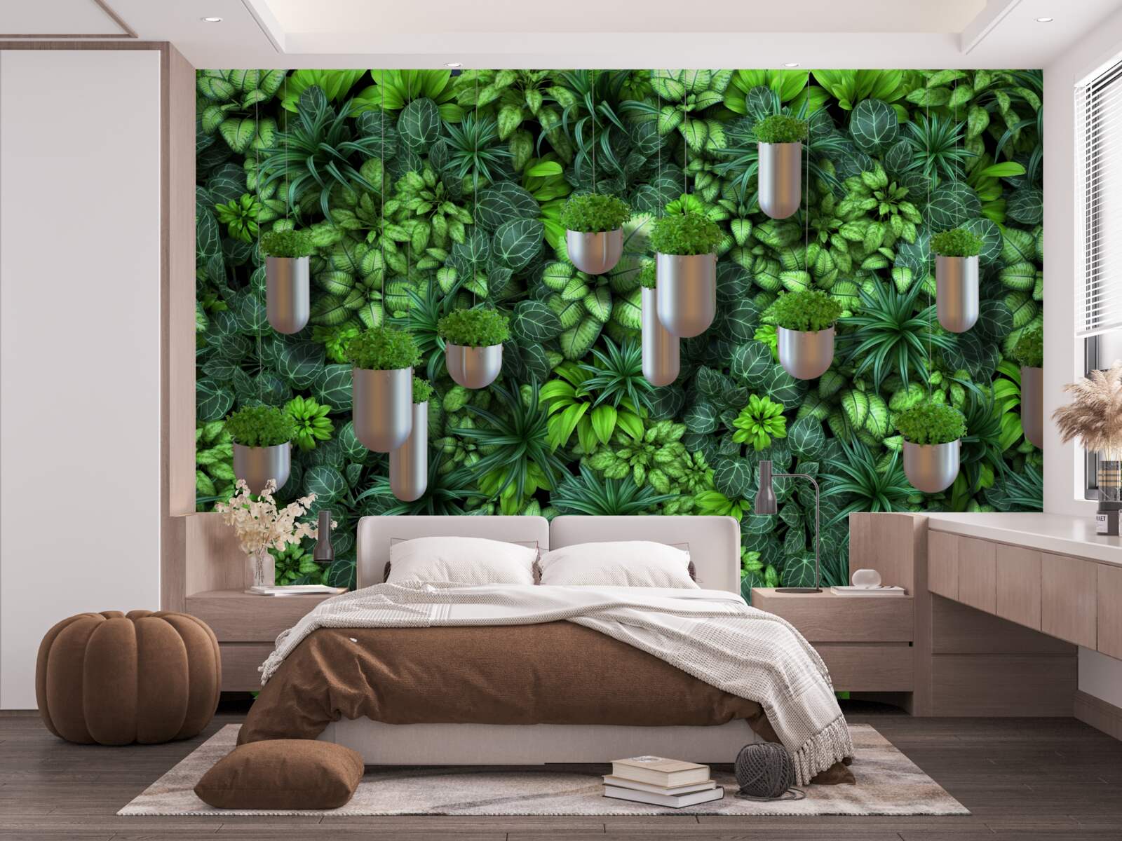 Fototapeta phytowall z doniczkami w odcieniach zieleni