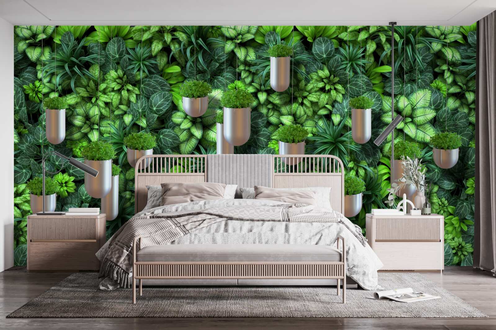 Fototapeta phytowall z doniczkami w odcieniach zieleni