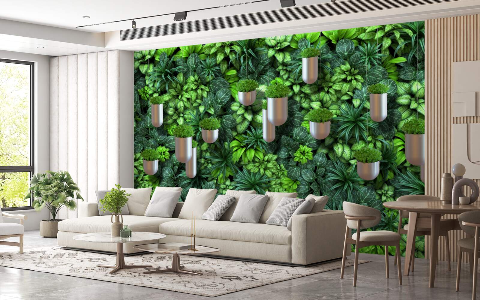 Fototapeta phytowall z doniczkami w odcieniach zieleni