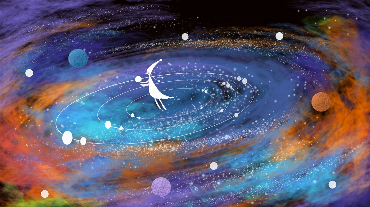 Fototapeta dziewczyna otoczona planetami