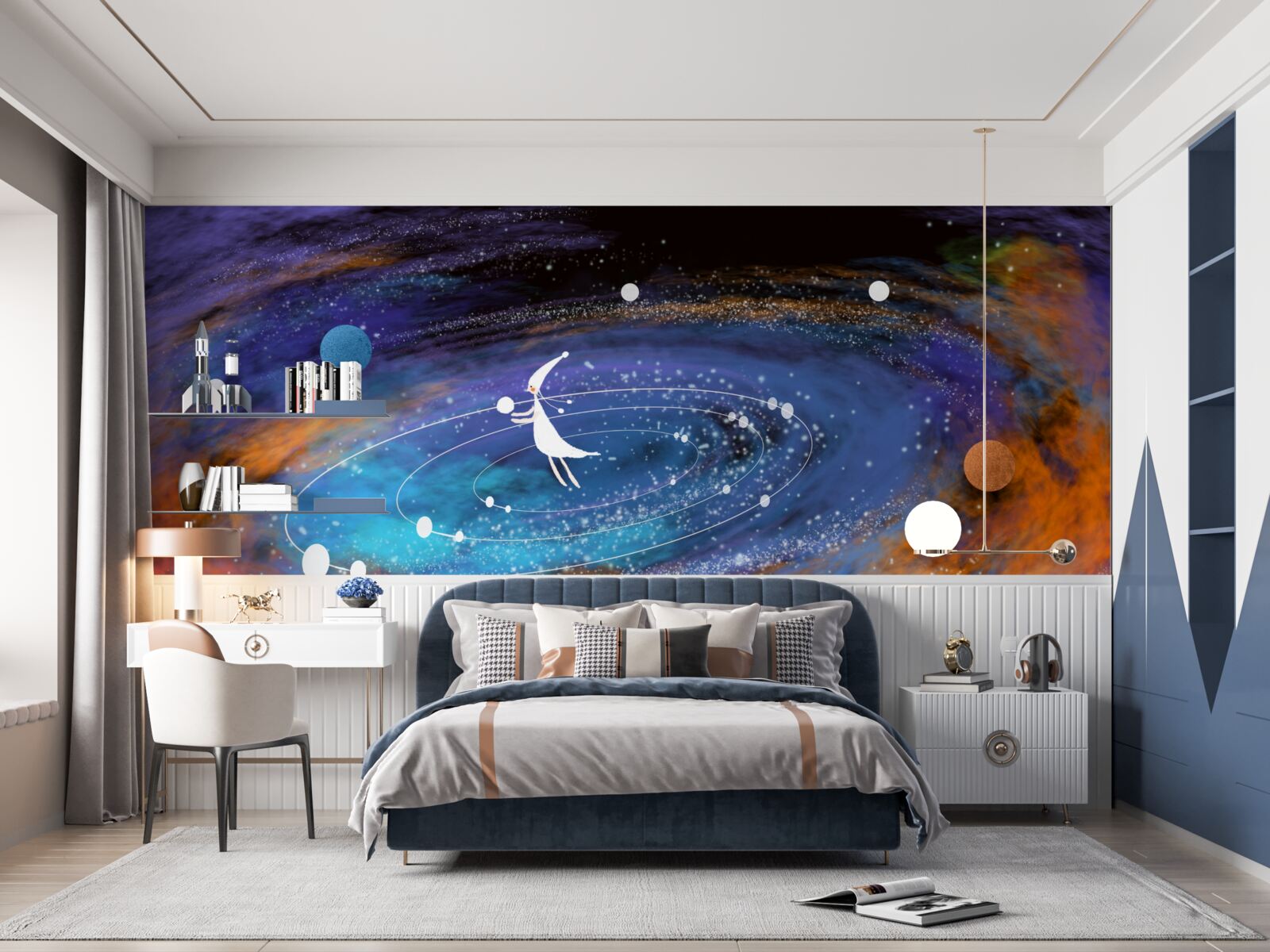 Fototapeta dziewczyna otoczona planetami