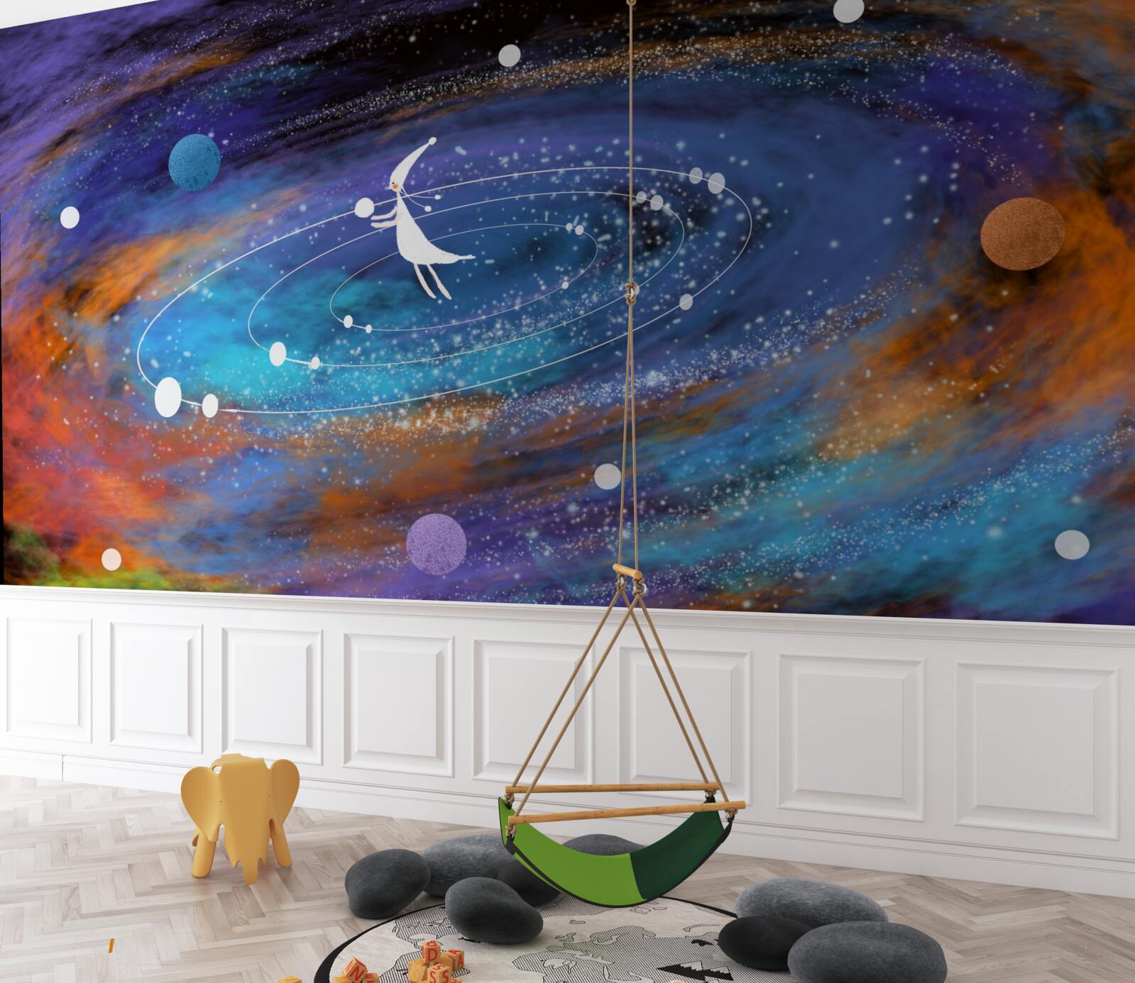 Fototapeta dziewczyna otoczona planetami