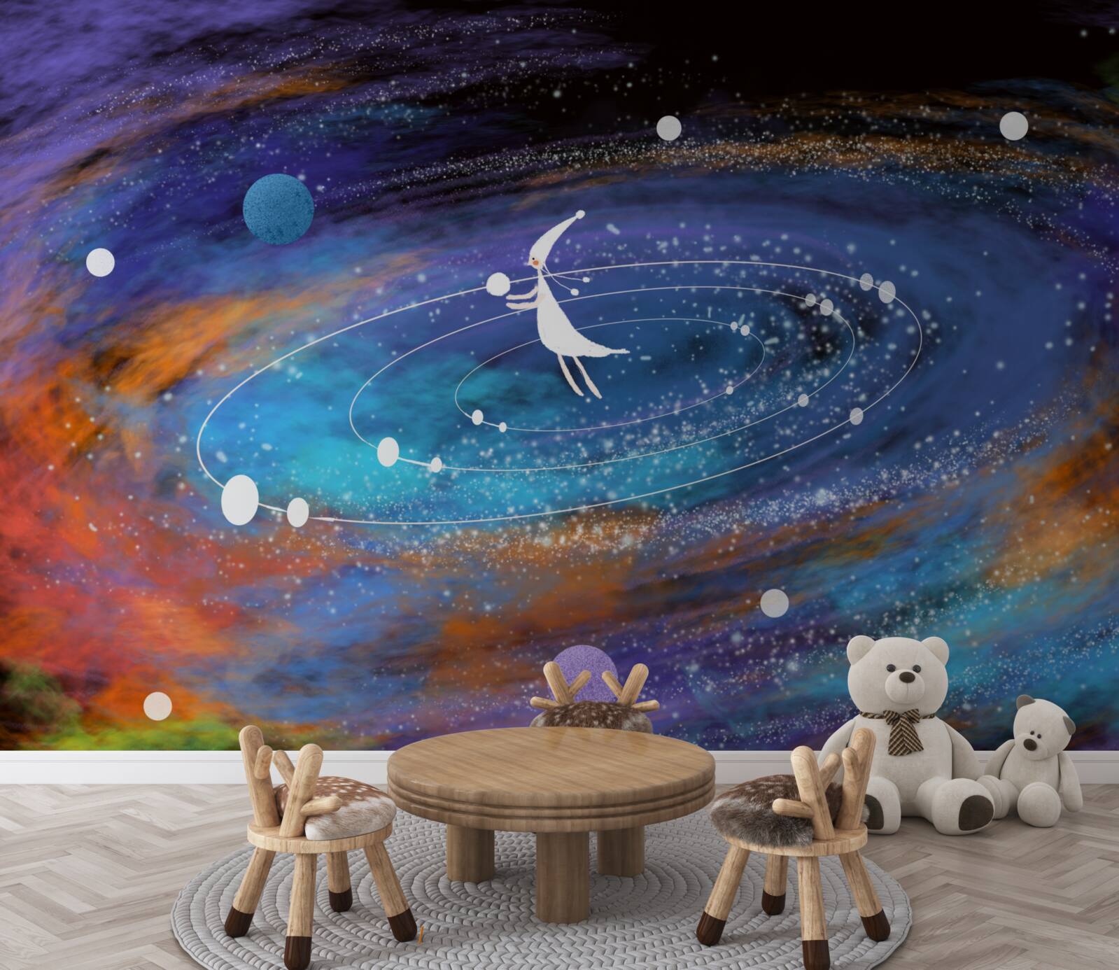 Fototapeta dziewczyna otoczona planetami