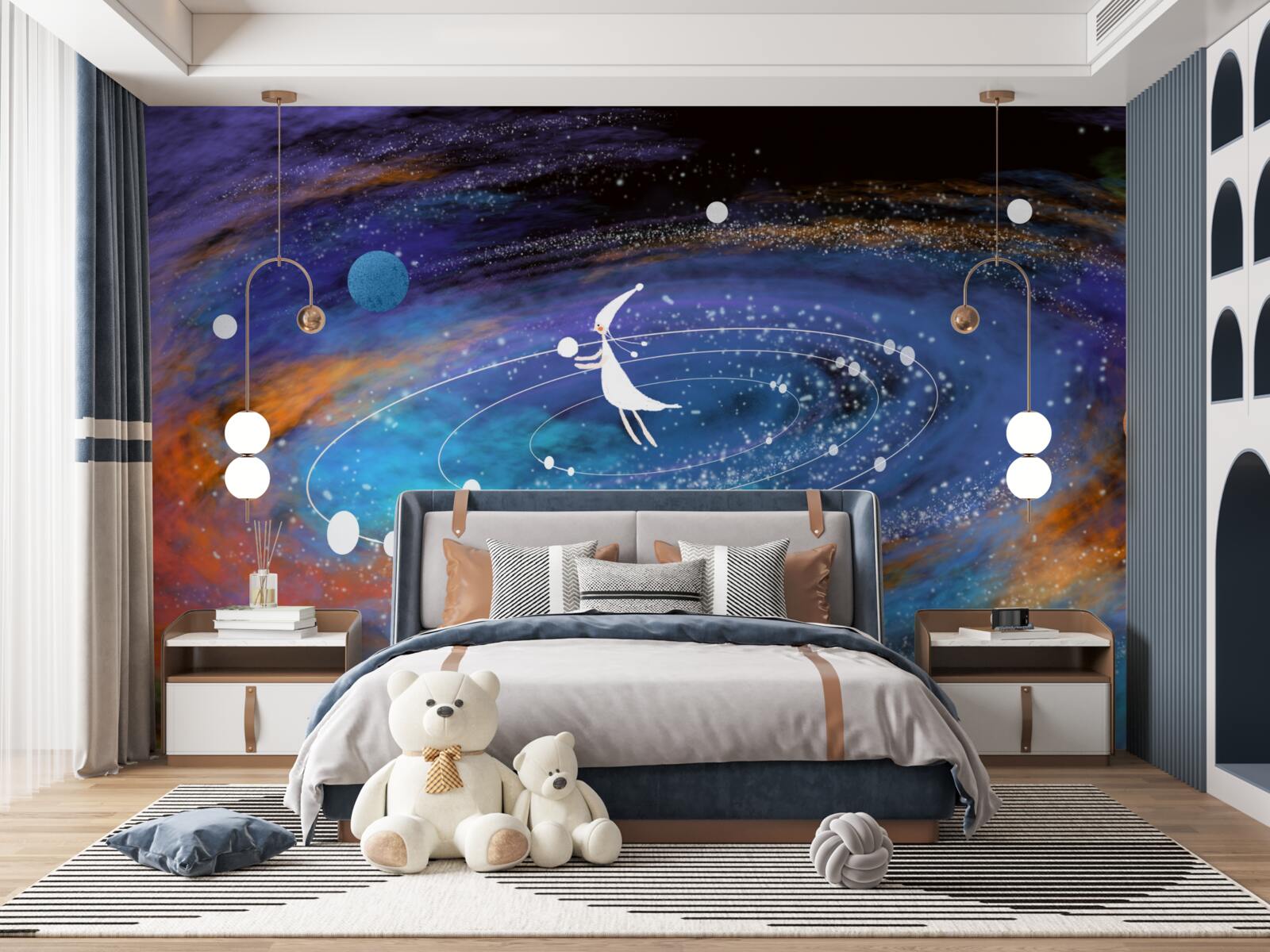 Fototapeta dziewczyna otoczona planetami