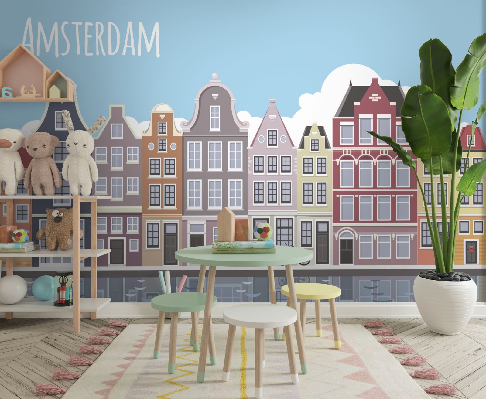 Fototapeta odbicie amsterdamu w wodzie