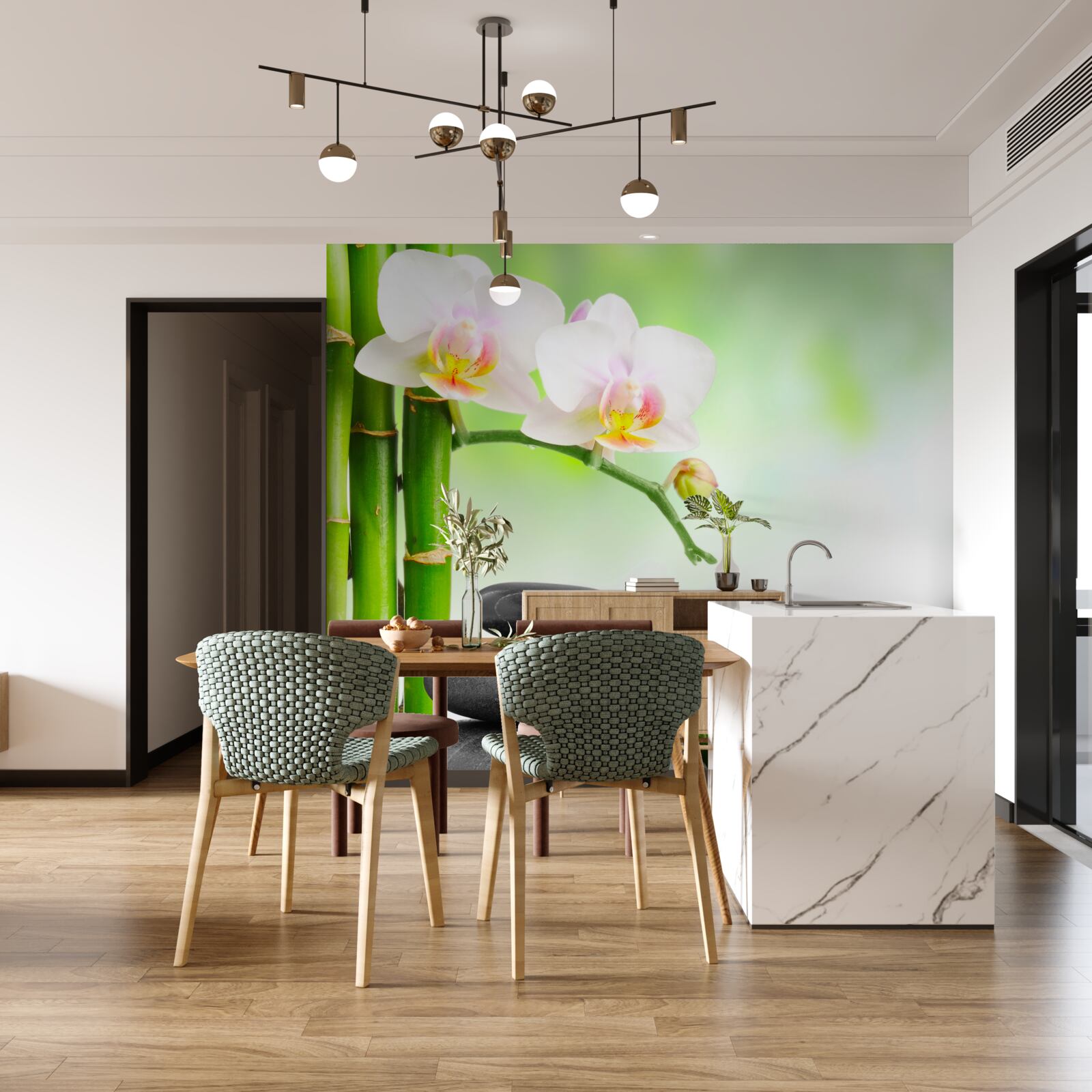 Fototapeta biała orchidea, kamienie i bambus