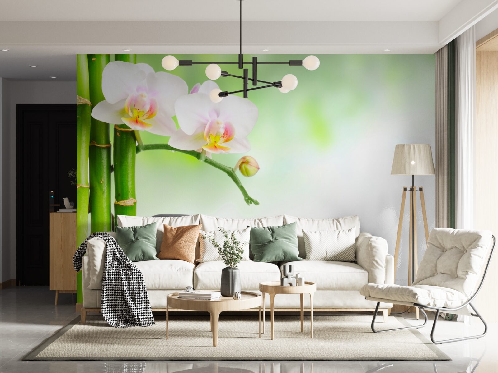 Fototapeta biała orchidea, kamienie i bambus