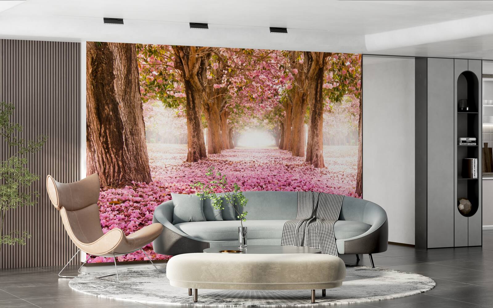 Fototapeta różowa sakura pokryła alejkę