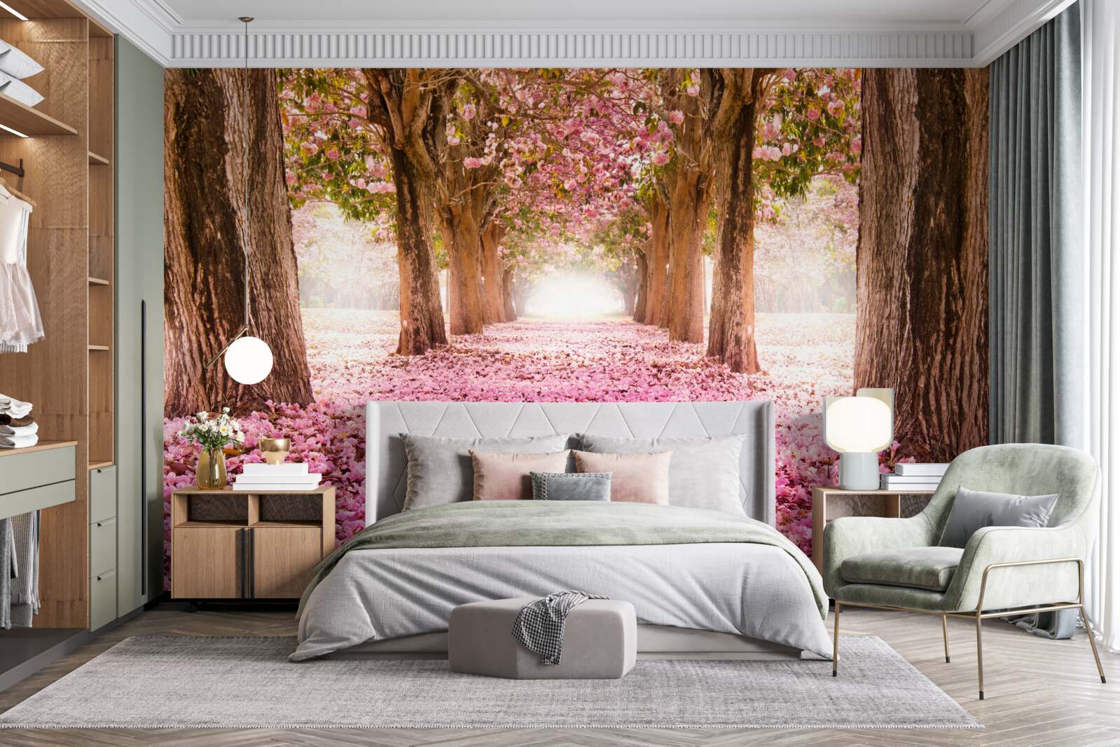 Fototapeta różowa sakura pokryła alejkę