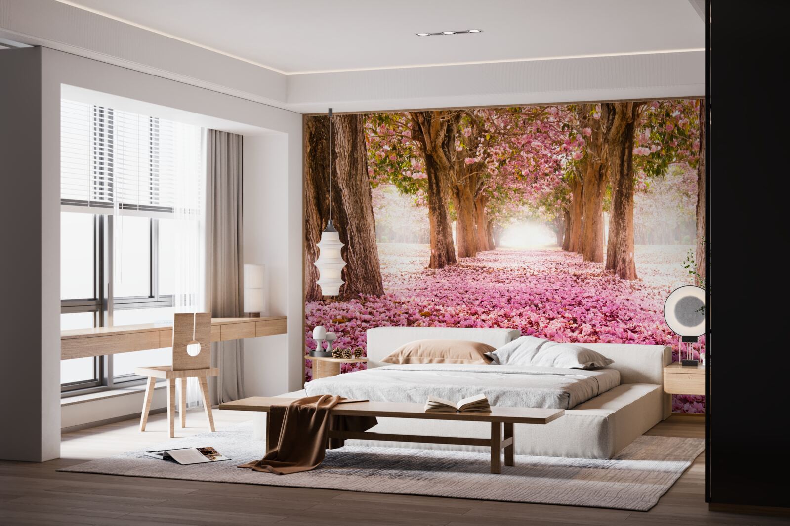 Fototapeta różowa sakura pokryła alejkę
